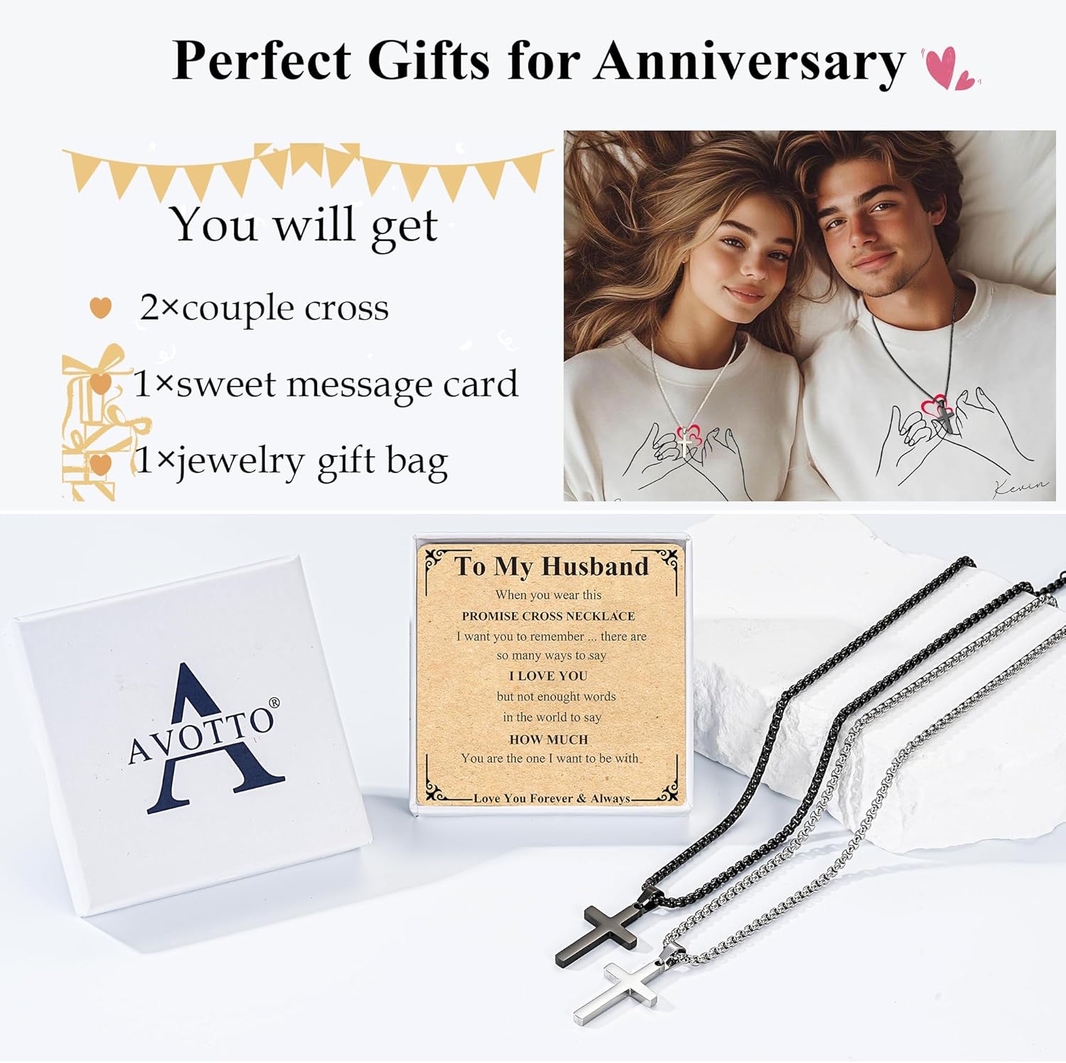 Valentines Day Matching Couple Stuff Cross Necklaces Idea Gifts for Men Women, Anniversary Birthday Engagement Gifts for Couple Boyfriend Girlfriend Husband Wife Love You Forever Cross Necklaces - Image 5