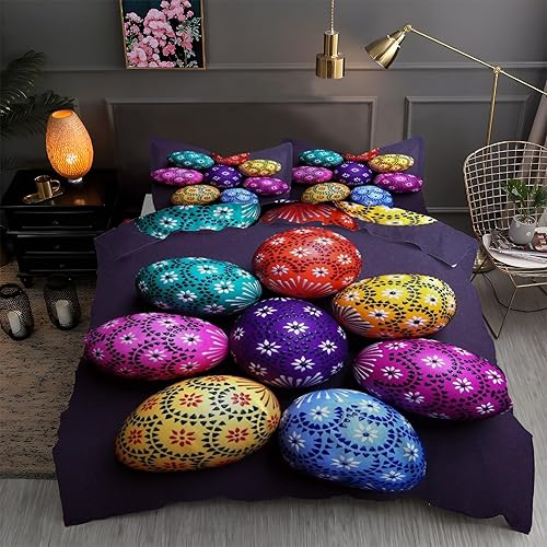 Miniatura 1 de Easter Eggs California King Duvet Cover Dark Gray Print Bedding Soft Microfiber Comforter Cover and 2 Pillow Shams 20"X36", Bed Set Duvet Covers