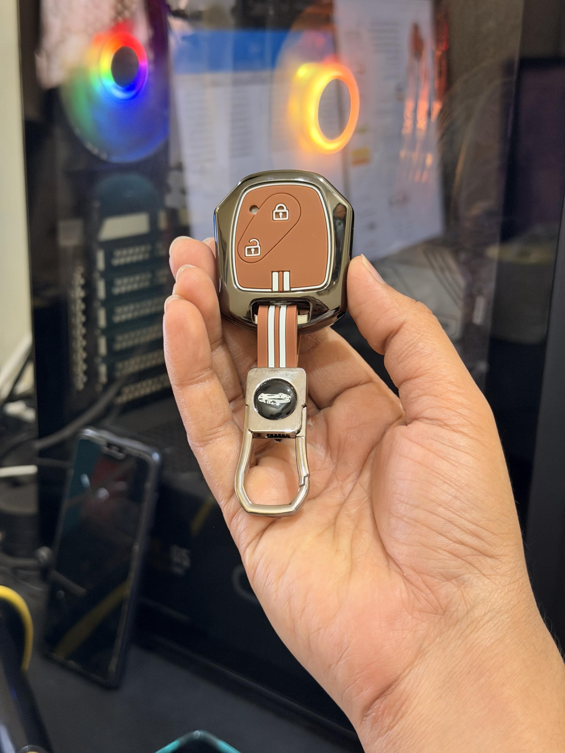 Coll of Fest Premium Metal Brown Silicon Key Cover Compatible with Honda Civic | Jazz | City | Brio | Amaze | WR-V | CR-V (2006-2015) 2 Button Smart Key Glow in the Dark-image-6