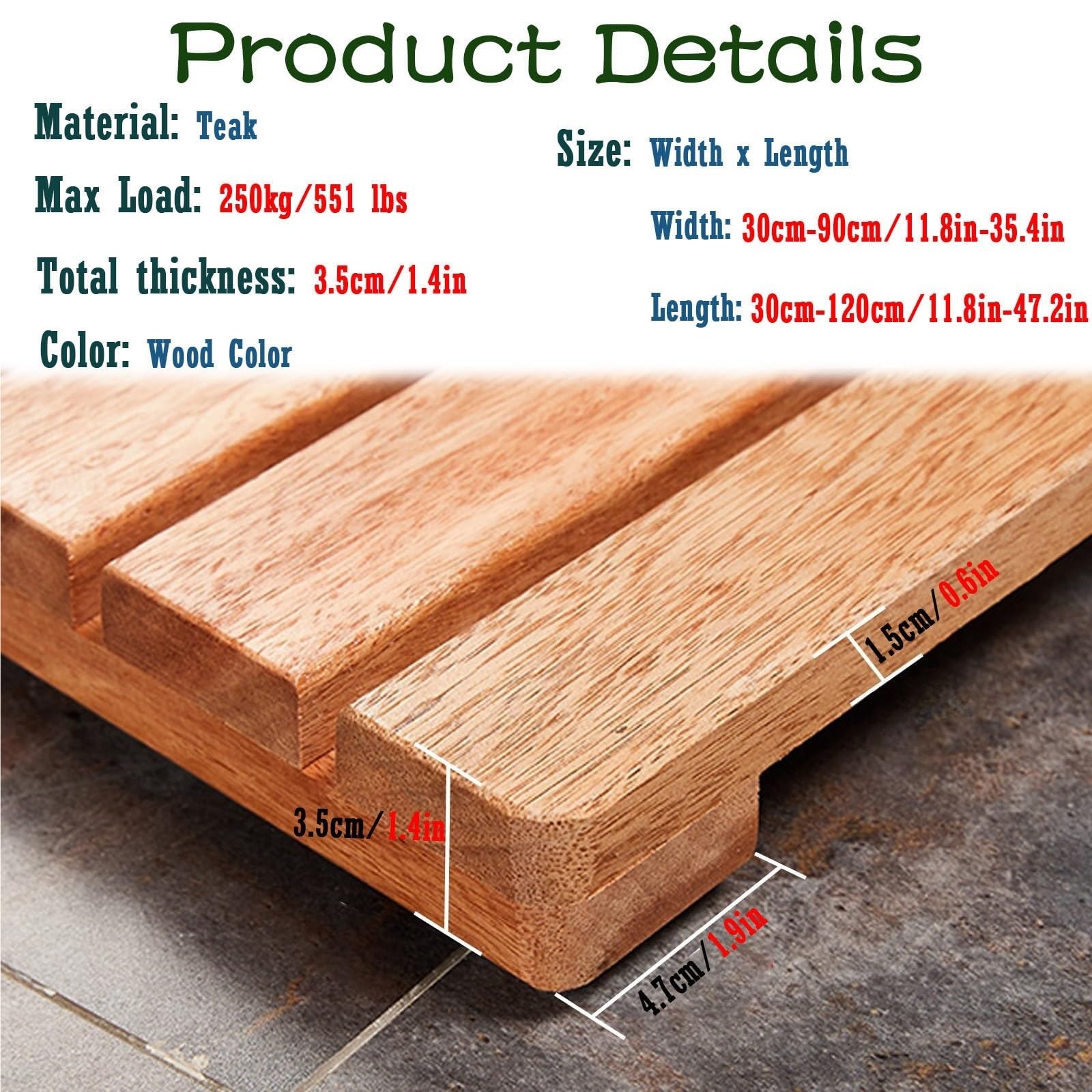 Alfombrilla de ducha de madera resistente al agua, 80 x 40 cm, alfombra de baño de madera maciza, fácil de limpiar y mantener, accesorio de baño duradero, almohadilla antideslizante para ducha R