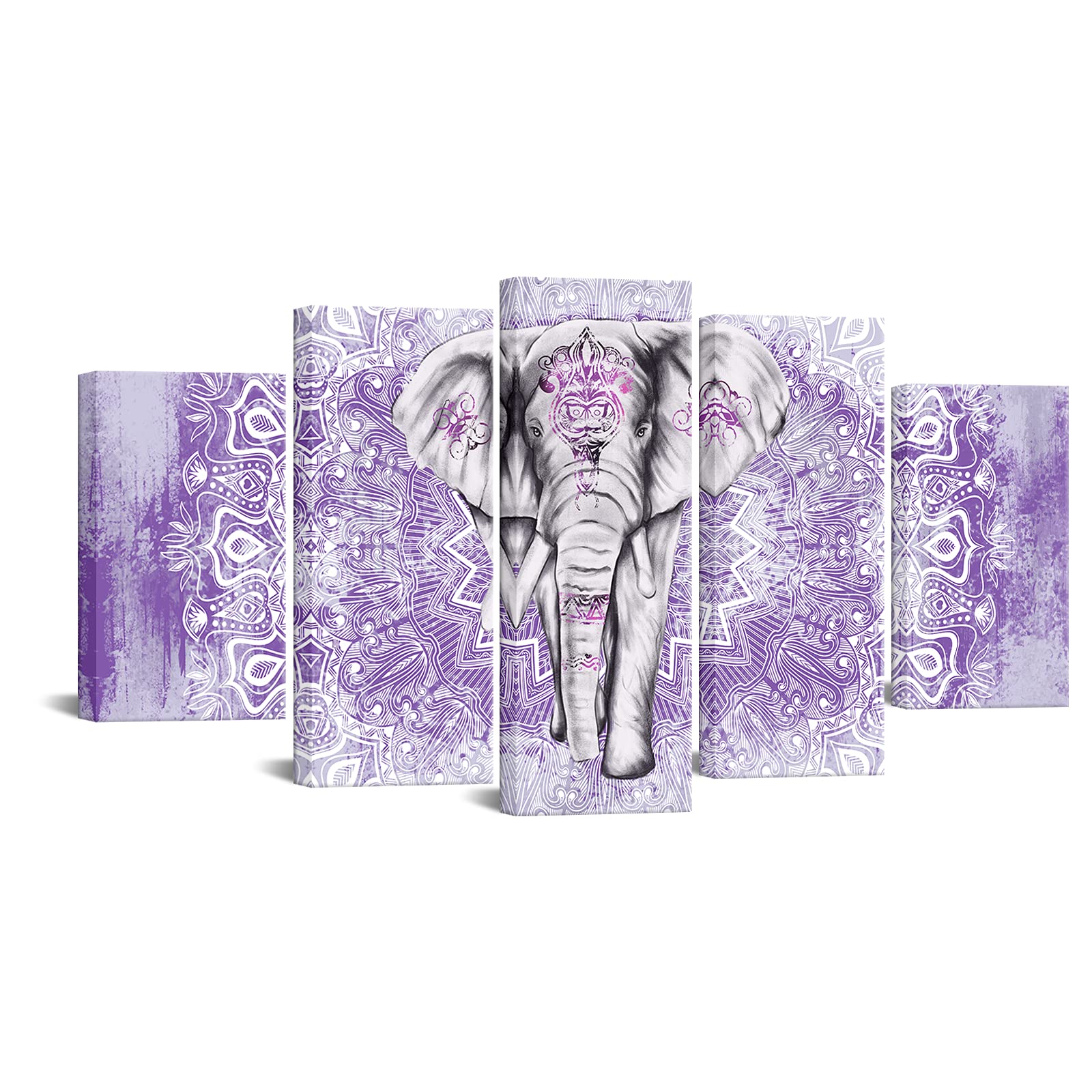 Buy RyounoArt Large Canvas Wall Art 5 Piece Boho Elephant with Purple