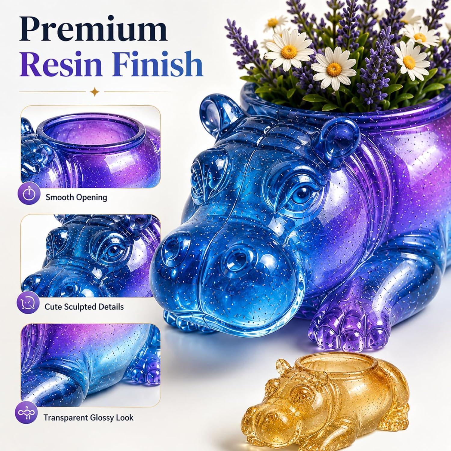 Hippopotamus Resin Molds, 3D Epoxy Resin Mold for Planter, 4.33 x 1.57 in