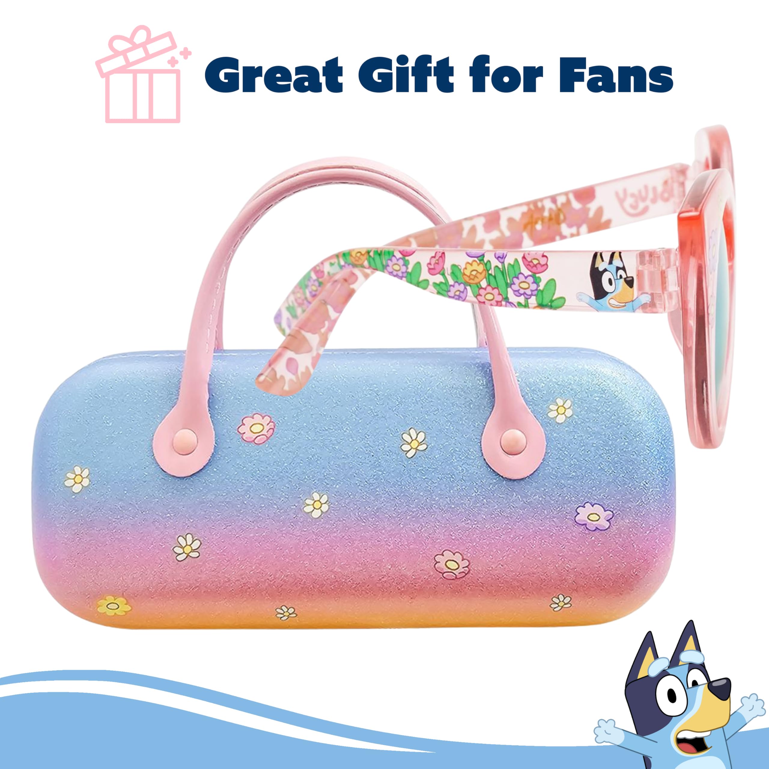 Arkaid BLUEY - Gafas de sol para niñas con funda | Estuche oficial BLUEY para gafas de sol con mini asa y UV 400 tonos | Talla para niños