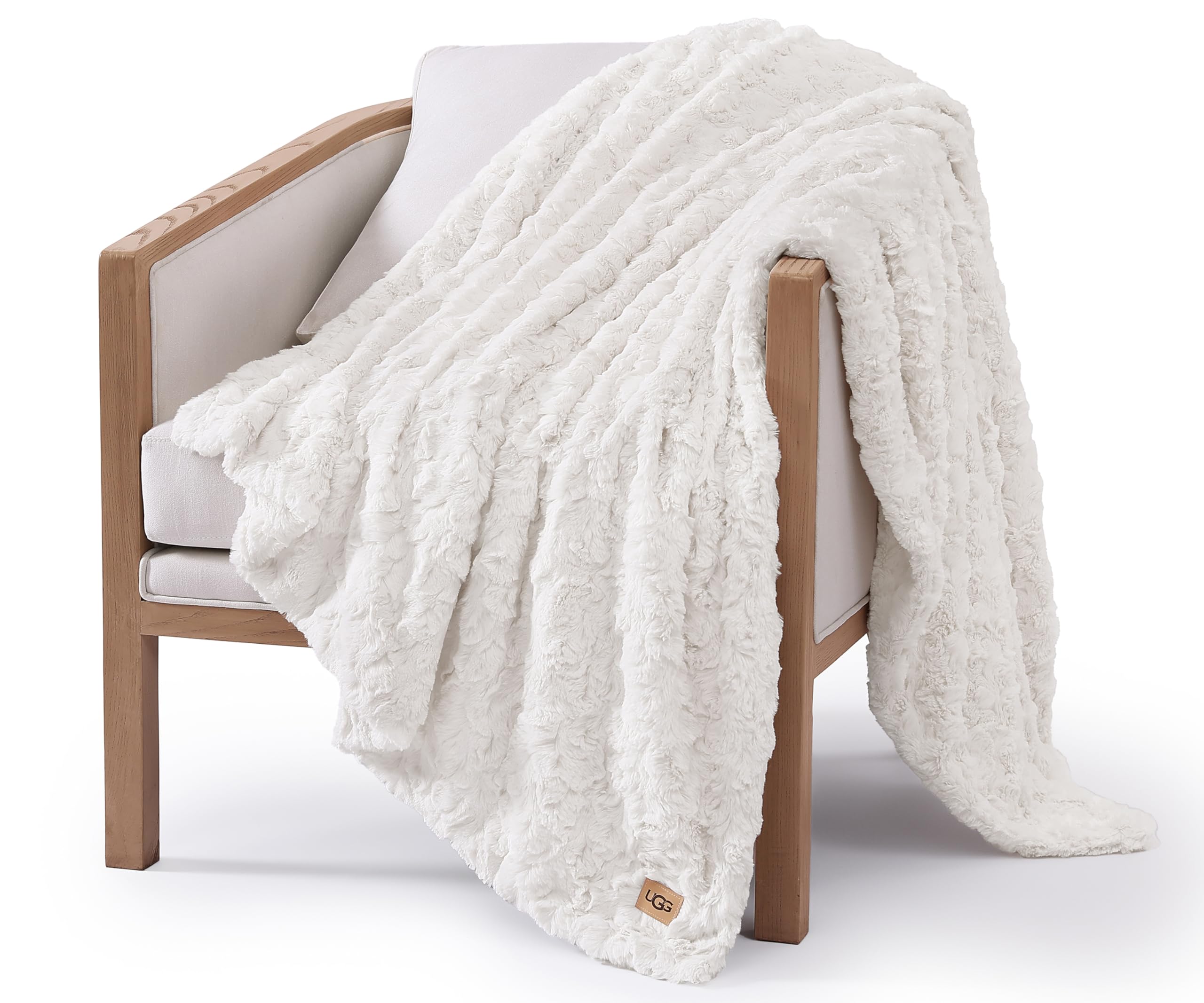 UGGUGG 10483 Adalee Soft Faux Fur Reversible Accent Throw Blanket Luxury Cozy Fluffy Fuzzy Hotel Style Boho Home Decor Soft Luxurious Comfy Blankets for Couch, 70 x 50-Inch, NaturalOEKO-TEX STANDARD 100
