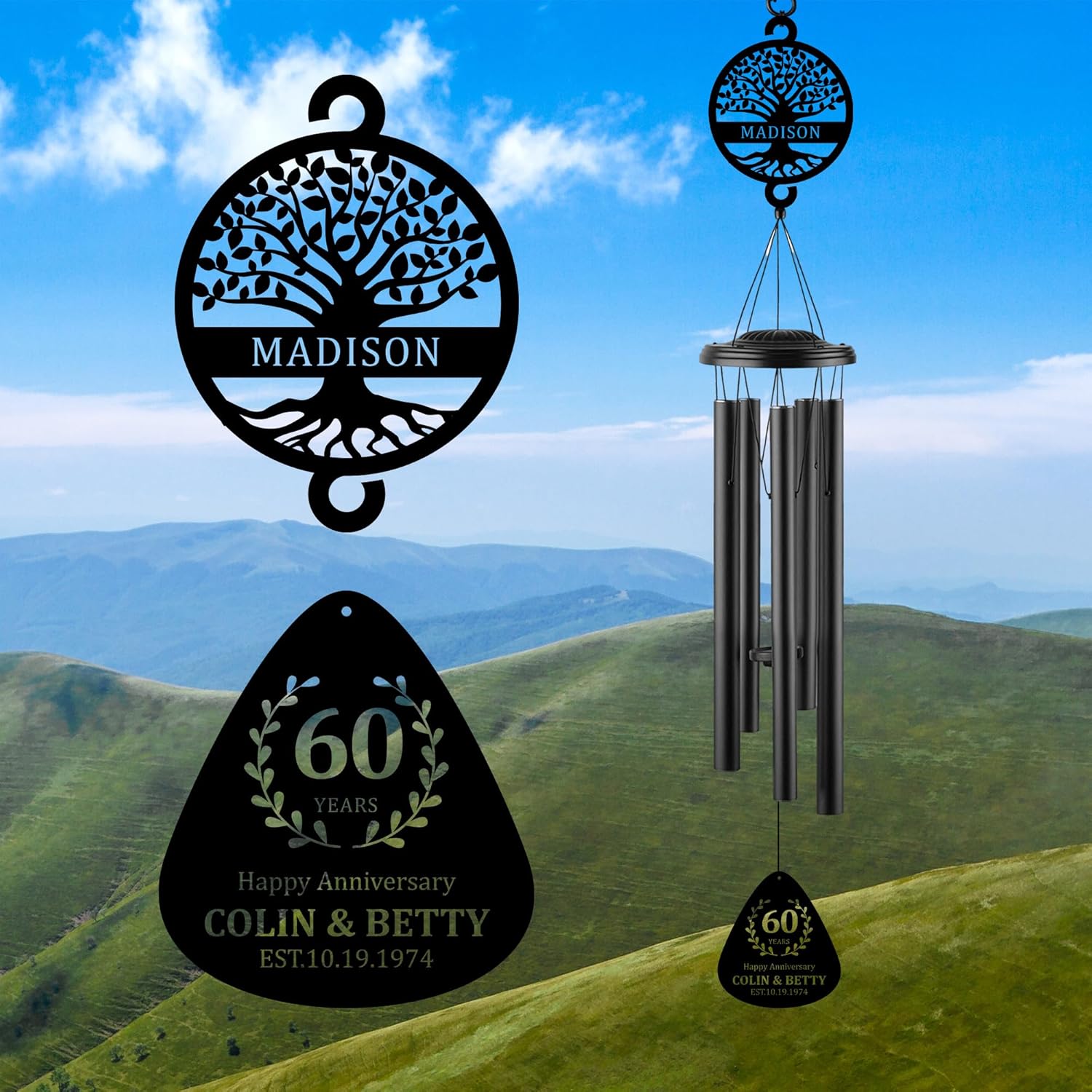 Personalized Anniversary 37" Wind Chime,Memorial Gift for Mom/Grandma,Custom Anniversary Wind Chime Gifts for Him for Her Him,Wind Chimes for Outside, Perfect Decoration for Patio, Garden