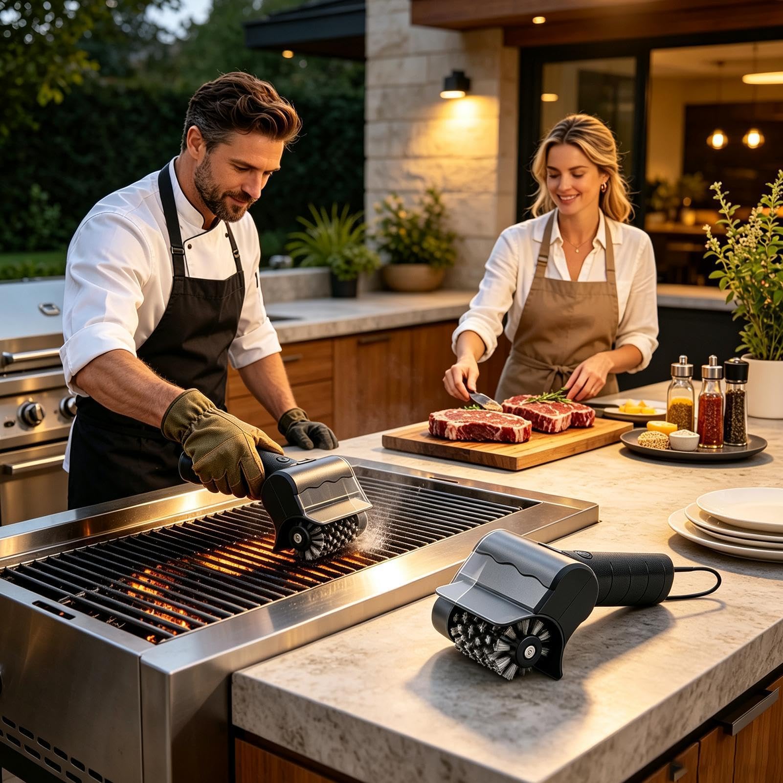 Spazzola elettrica per barbecue, ricaricabile, senza fili, girevole | Spazzola detergente per barbecue all'aperto, campeggio, cucina, patio, giardino, parco, viaggi, spiaggia
