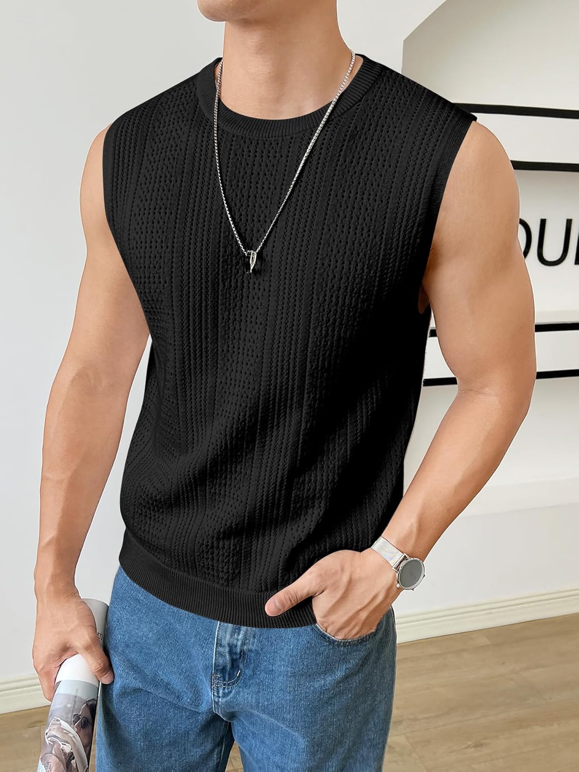 Verdusa Men's Sleeveless Round Neck Knit Tank Top Casual Sweater Vest - Image 4