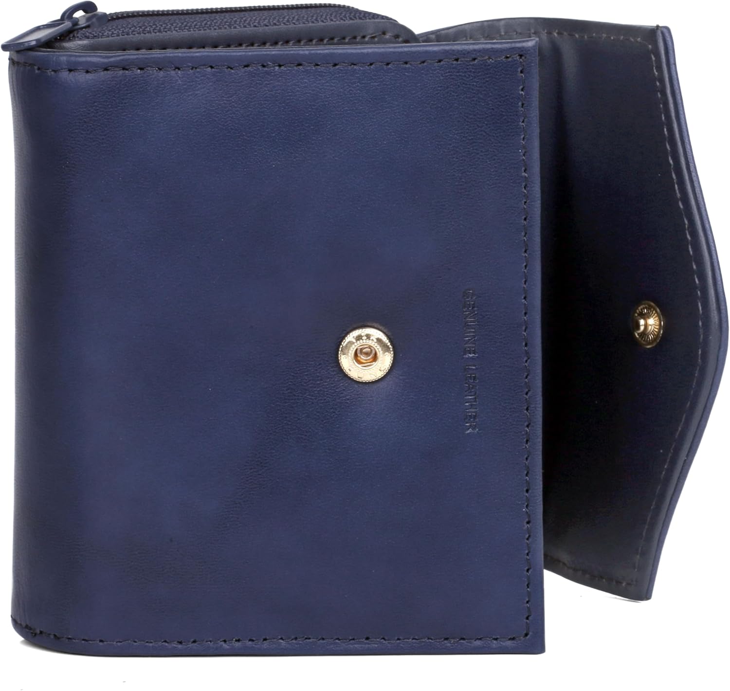 Julia Buxton Genuine Leather Classic French Wallet for Women, Ladies Purse with Accordion Card Case, Zipper Coin Pocket, ID Window and Key Ring, for Everyday & Travel, Navy