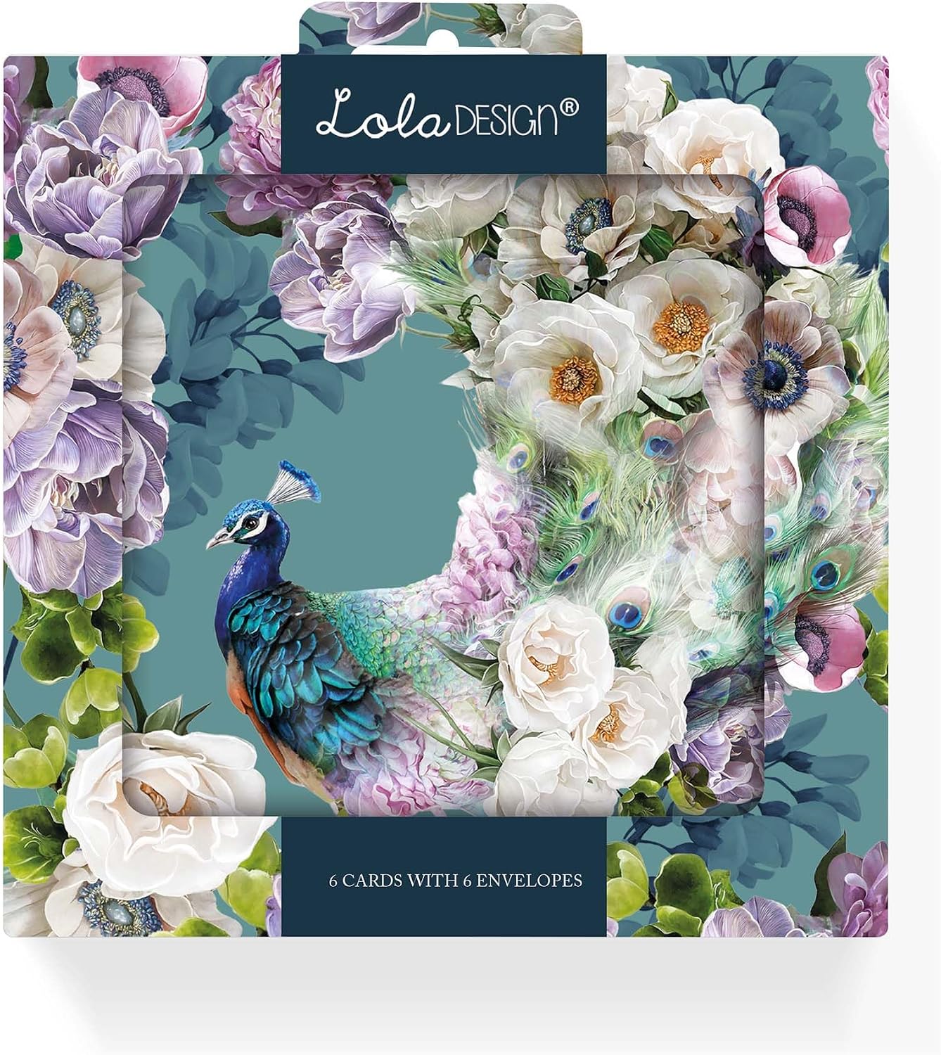 Notecard pack of 6x cards by Lola Design - Peacock Design 125x125mm and ...