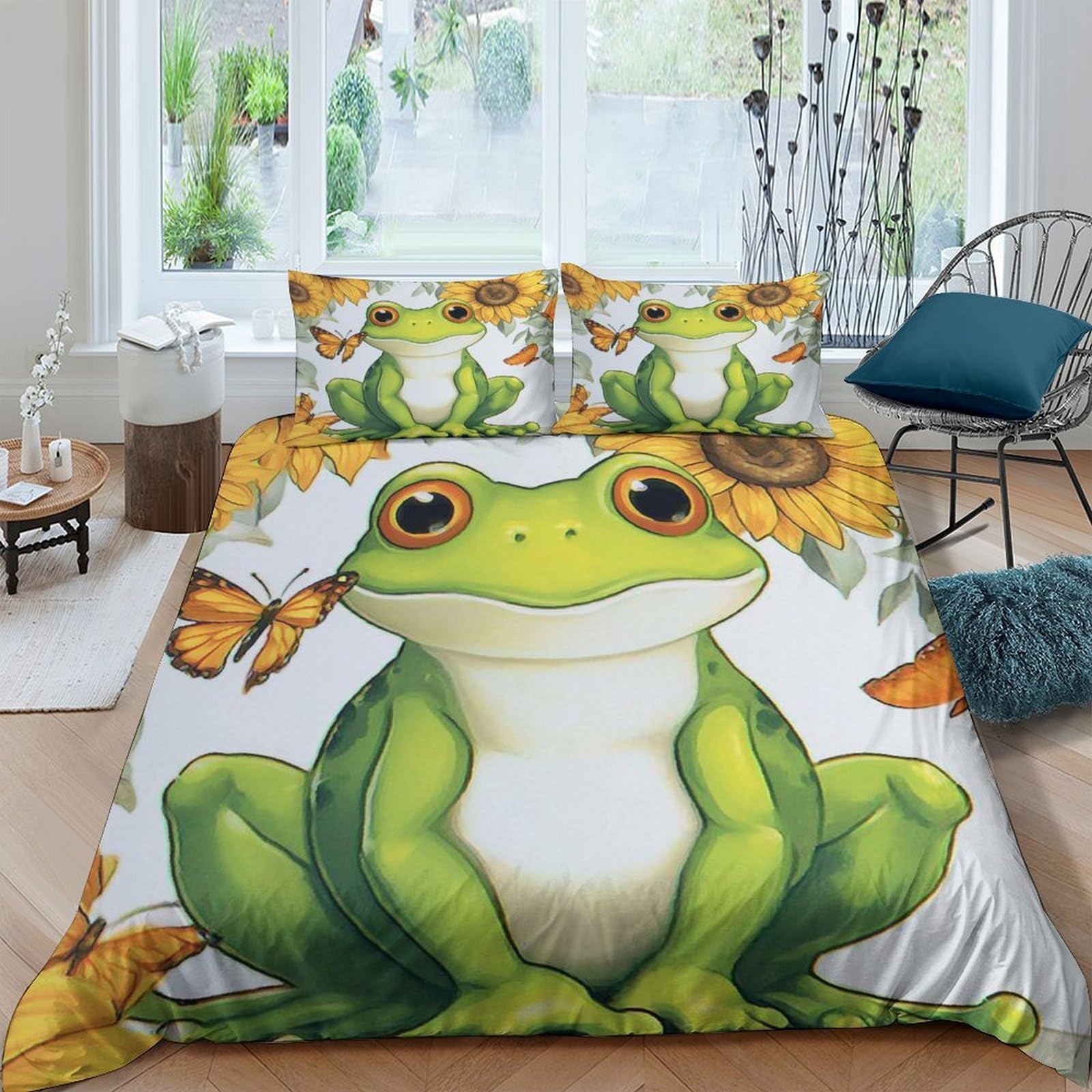Ctjqhvkz Style-1 3D Printed Sunflower Frog Fitted Sheet Microfiber Anti-Slip Bed Cover For Bedroom Guest Room Easy Care Decor Single（135X200cm）