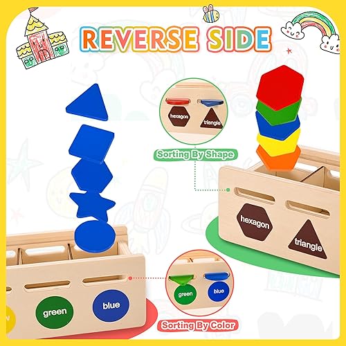 Miniatura 3 de VIINKEN Juguetes Montessori para niños de 1 a 2 años, caja clasificadora de formas de color, juguetes educativos de aprendizaje preescolar para