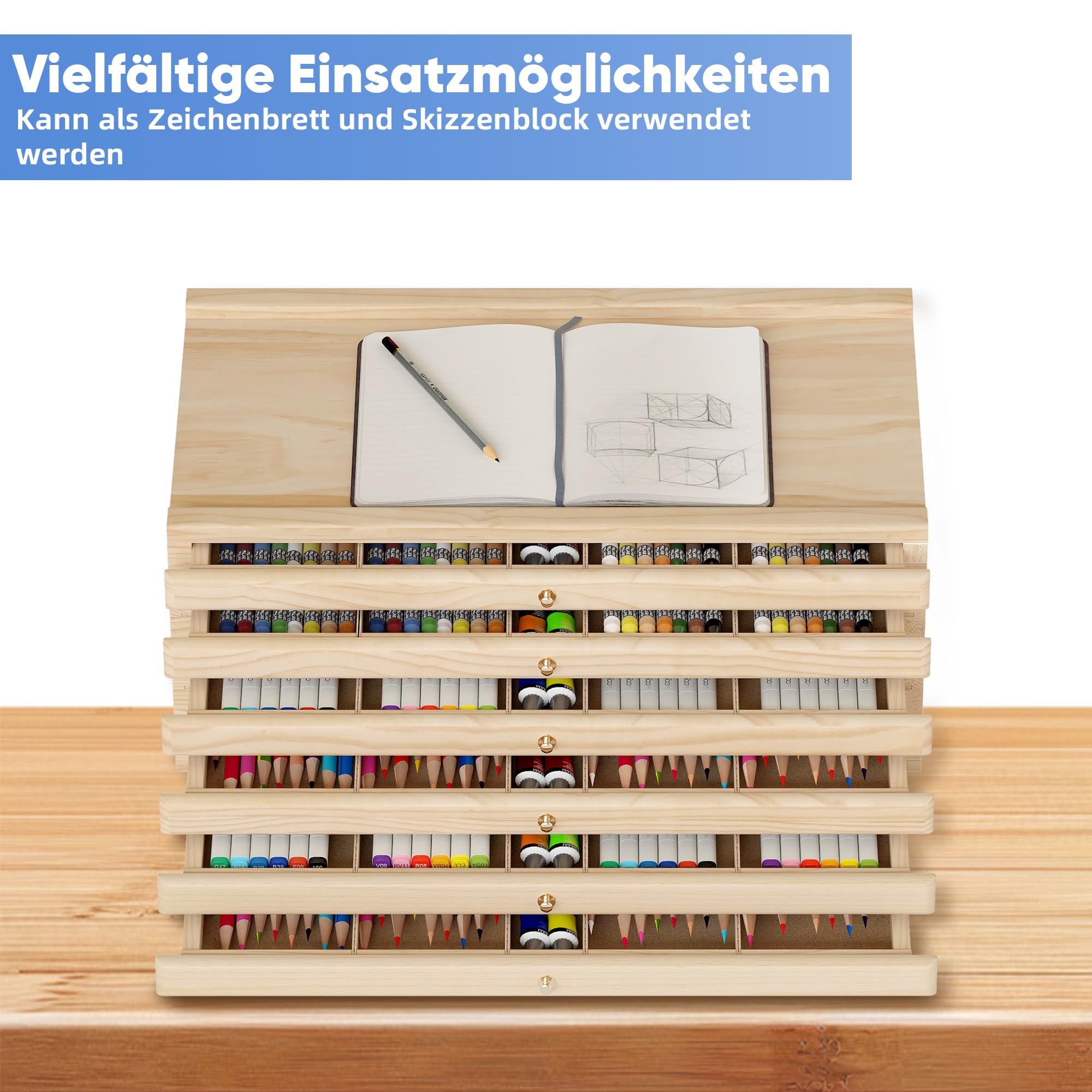 Aufbewahrungsbox für Künstler 6 Schublade 40×25.5×15.5cm Schubladen Organizer Holz Schubladenbox Werkzeugkiste für Künstlerbedarf, Acrylmalerei Zubehör, Malutensilien, Jewelry, needlework tools