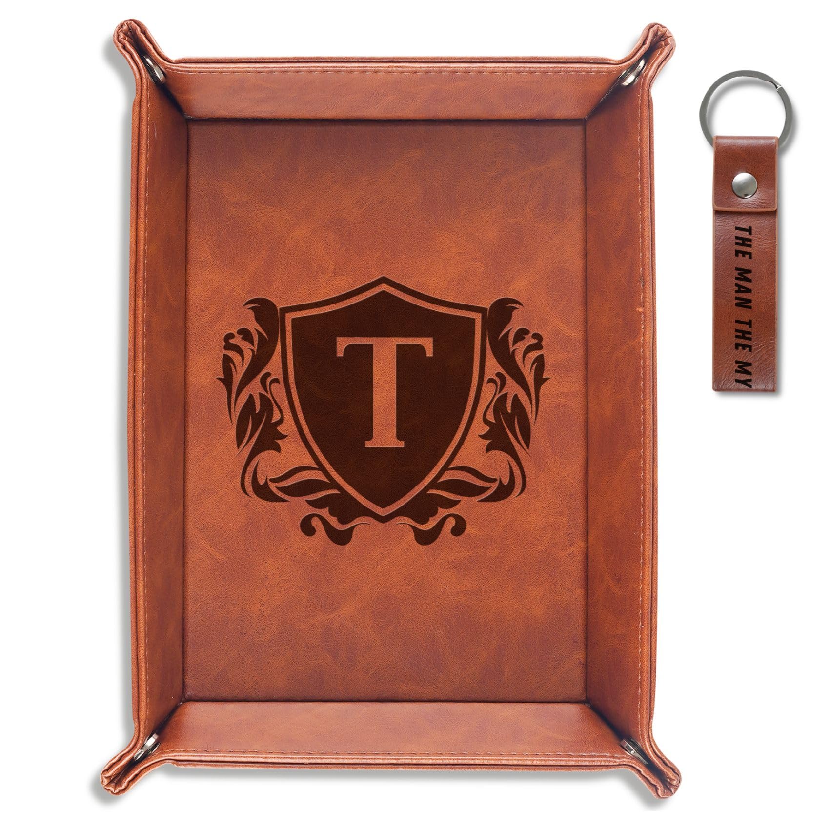 INNObeta Initial Valet Tray, Desktop Storage Organizer, PU Leather Bedside Tray Key Coin Holder, Personalised Gifts for Men, Birthday, Christmas,