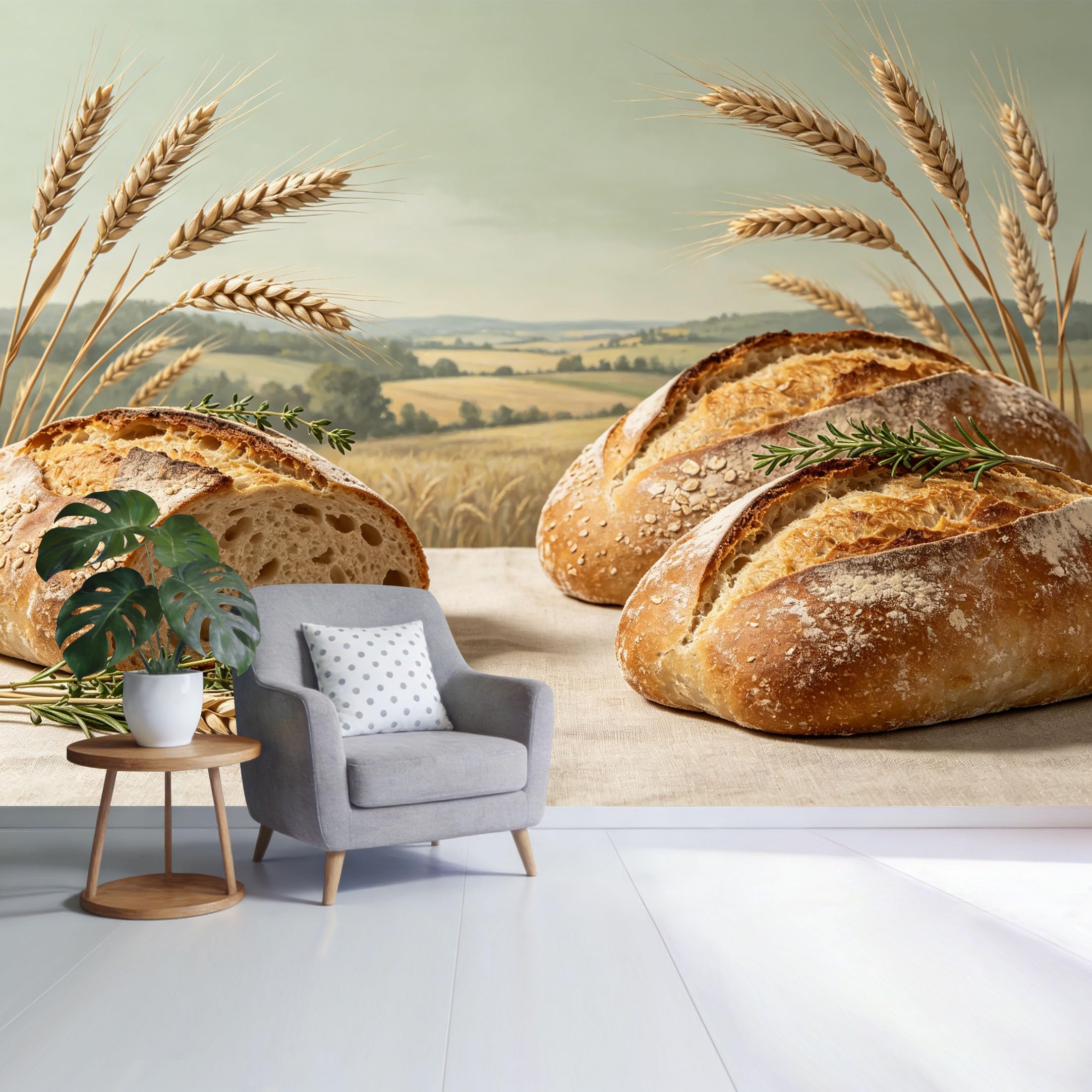 Custom Size Wall Mural Rustic Bread and Wheat Field Landscape Farmhouse Style SelfAdhesive Wall Fabric Removable Wallpaper for Home Office Decor