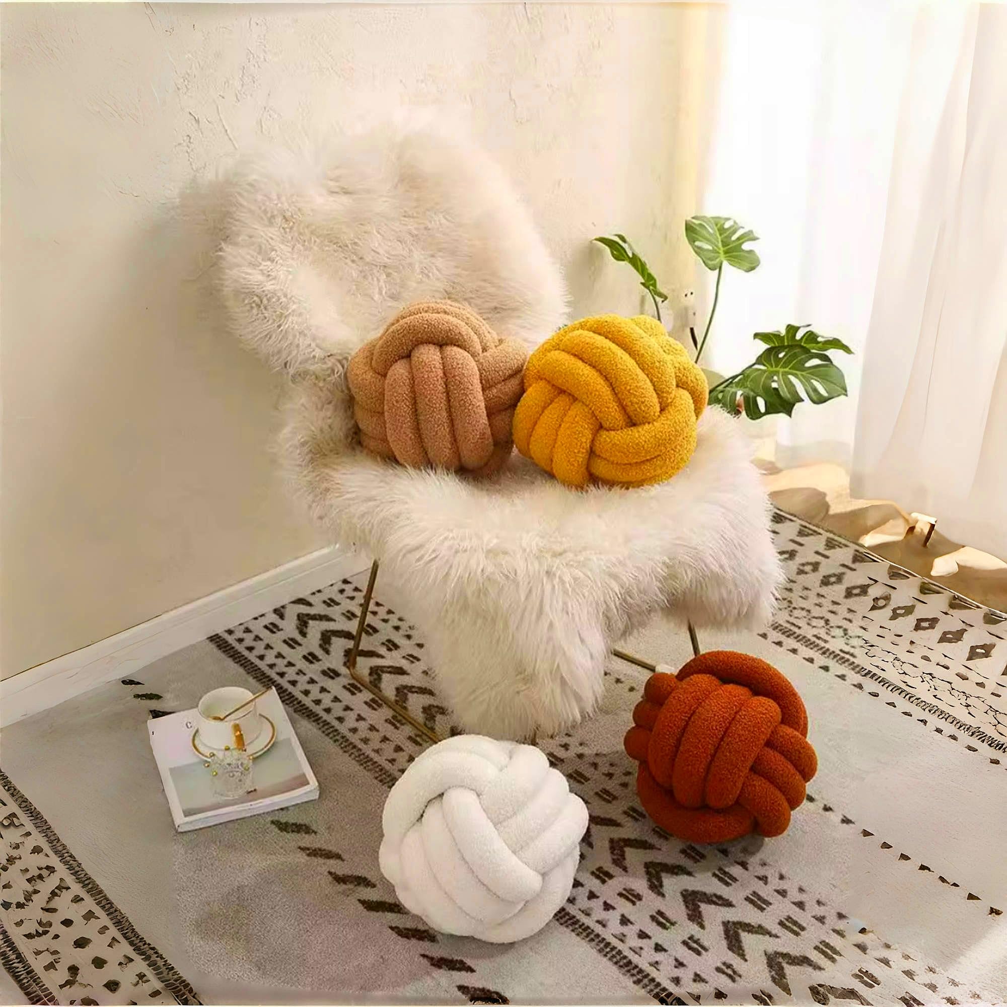 Coussin Nœud Décoration Lot De 2 Coussins Boules Avec Nœud - Déco Douce Pour Canapé Et Lit - Velours Confortable Décoration Intérieur Moderne