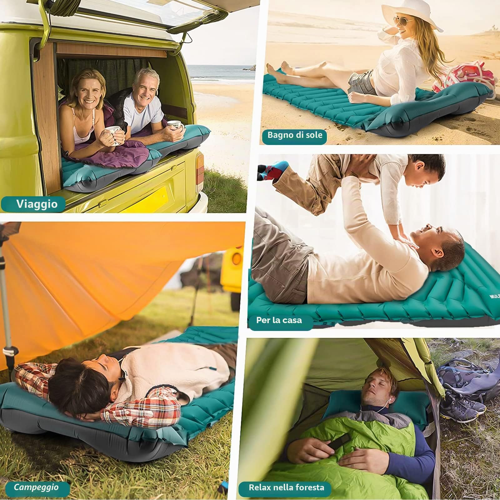 Materassino Campeggio Autogonfiabile, Materassino Gonfiabile Impermeabile, con Pompa Incorporata, 9cm Spessore per Backpacking,Viaggio,Campeggio,Spiaggia,All'aperto & Interno