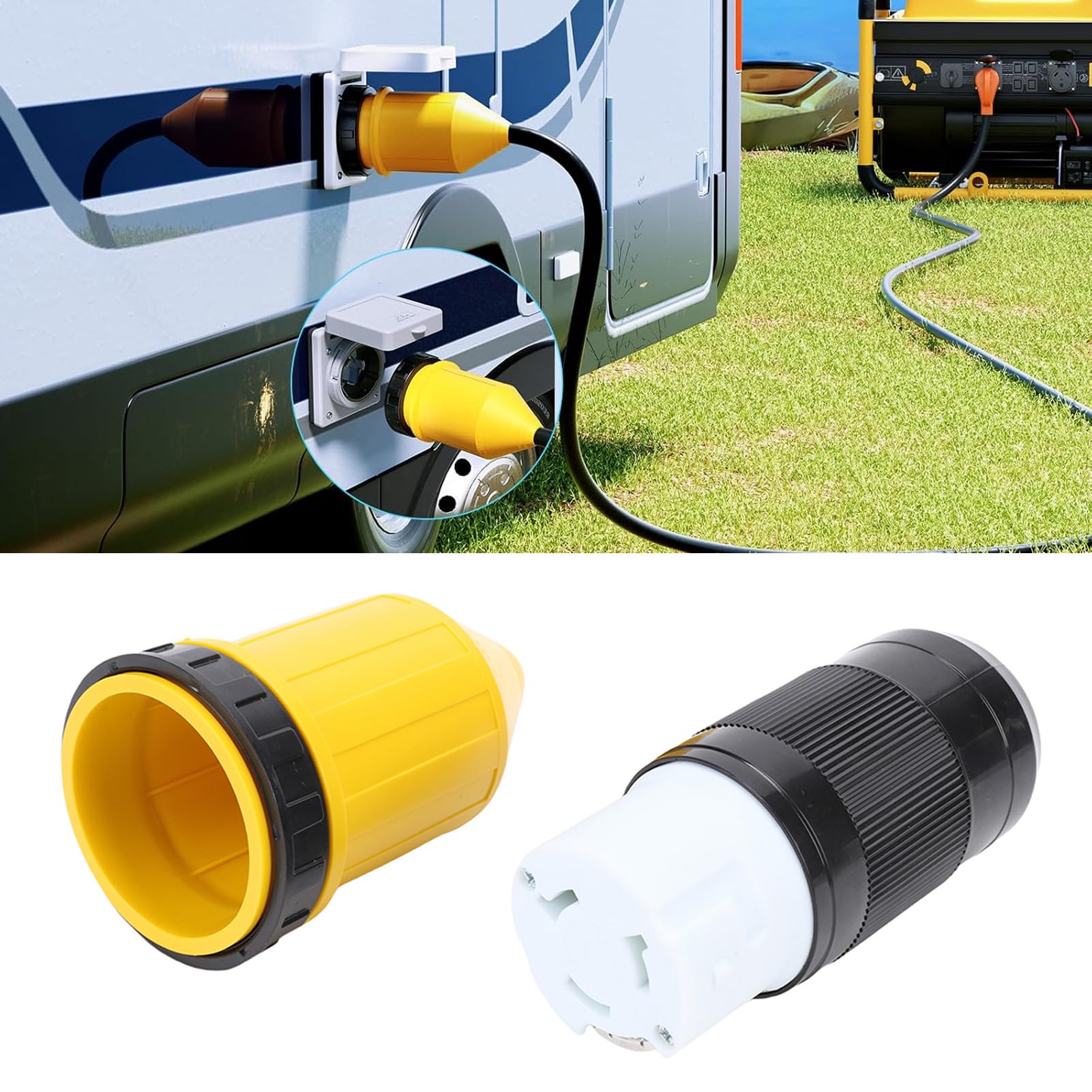 50AMP RV Przewód zasilający Wtyczka z blokadą skrętną z pokrywą blokującą bagażnik NEMA SS2 50R Żeńskie złącze brzegowe Zapasowy ochraniacz do samochodu kempingowego z