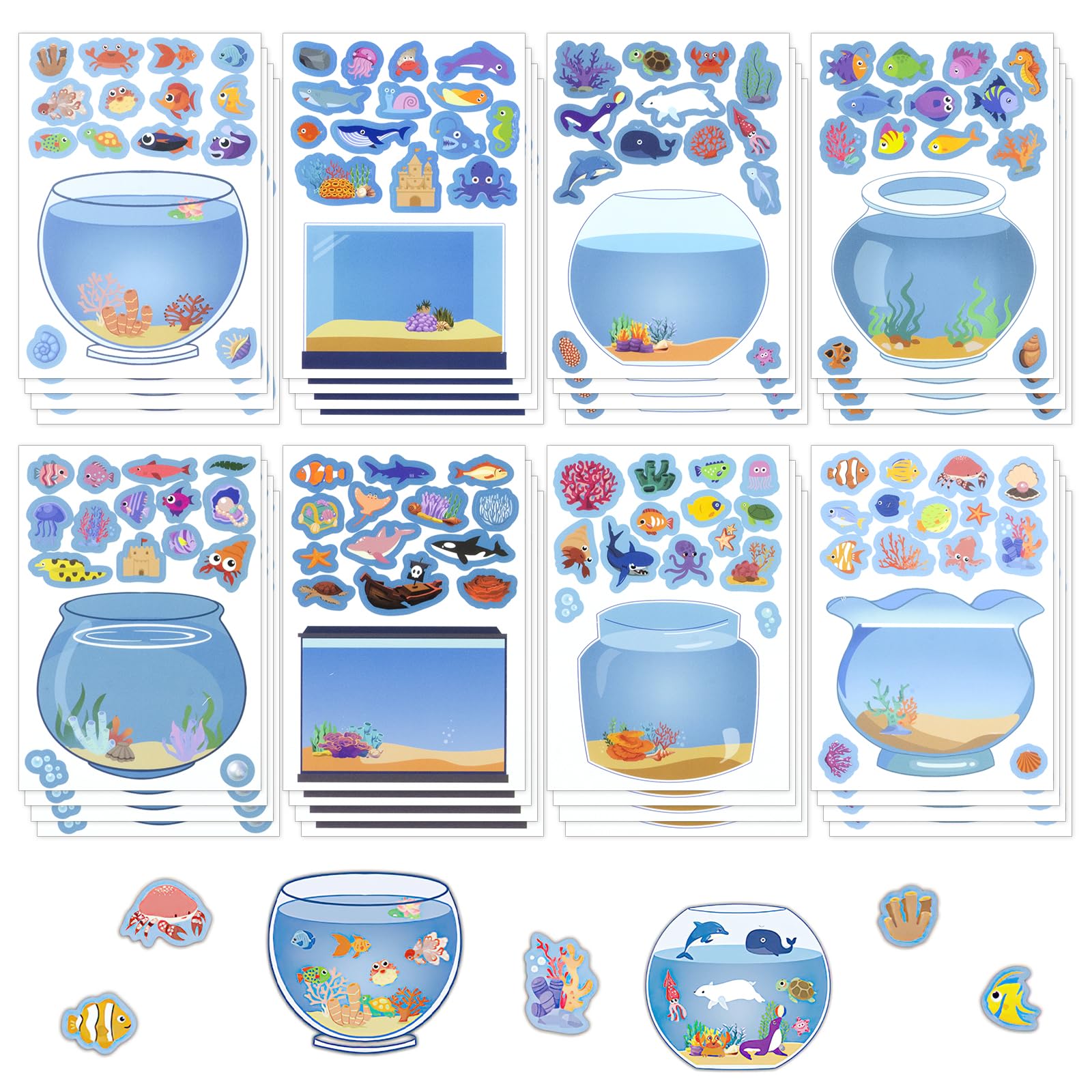 KRUCE 32pcs Summer Activities Crafts for Kids,Under The Sea Ocean Animal Stickers Kits Bulk, Make Your Own Scene Art DIY for Party Games,Classroom