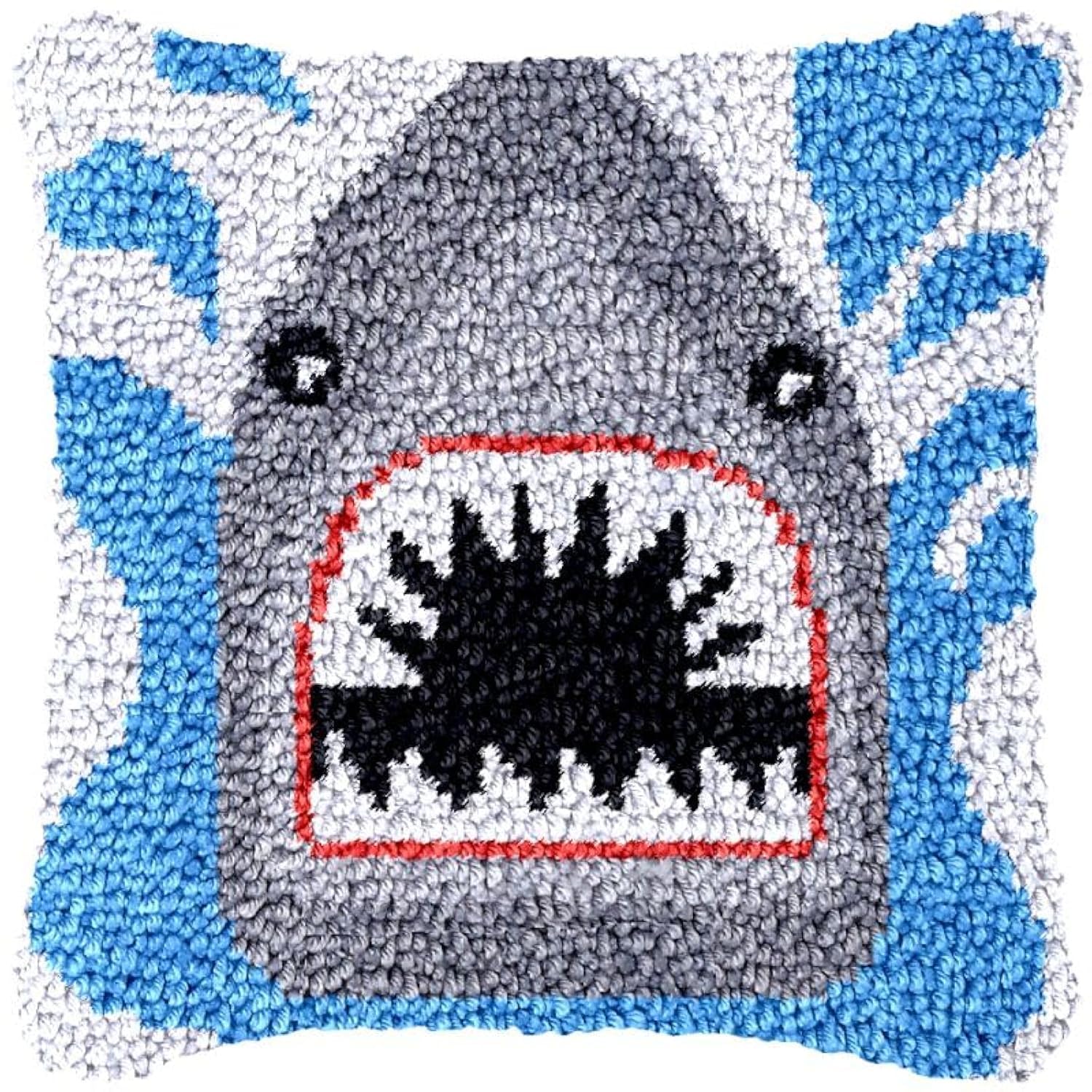 Beginner Latch Hook Kits Set Ocean Shark Sofa Cushion Cover Latch Hook Carpet Rug Acrylic Yarn,Pillowcase Craft Kits with Printed Canvas for Starter Kids Adults - 17 x 17 Inch