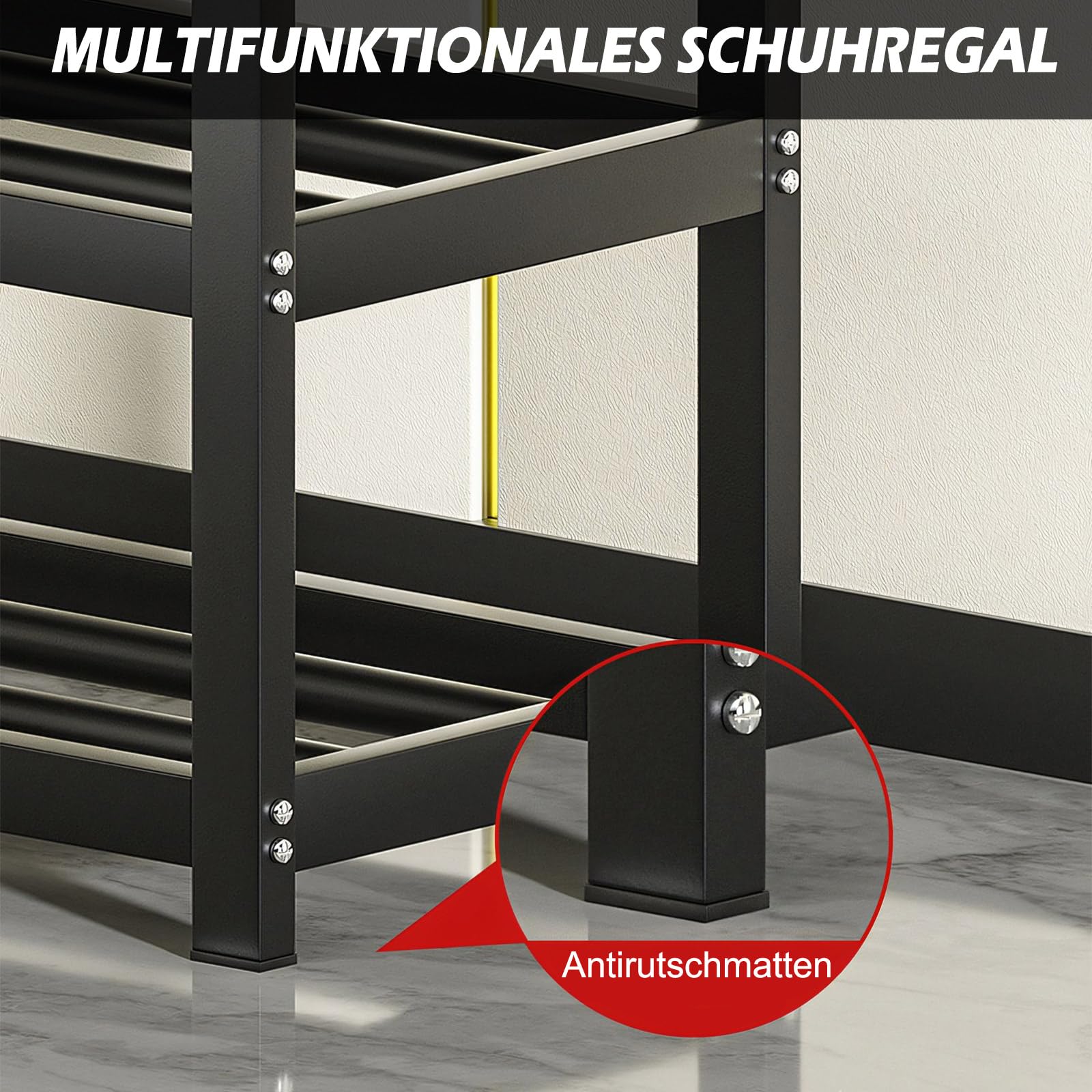 Schuhbank mit Sitzfläche, Metall Schuhregal mit 3 Ebenen, bis 150 kg belastbar, 65 x 25 x 41,5 cm, Schwarz Kohlenstoffstahl Sitzbank Schuhschrank Schuhständer für Eingang, Flur, Wohnzimmer