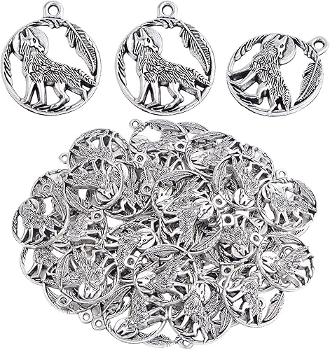 40 dijes de plata antigua con diseño de lobo de aleación vintage, suministros de manualidades para manualidades, collares, pulseras, llaveros,