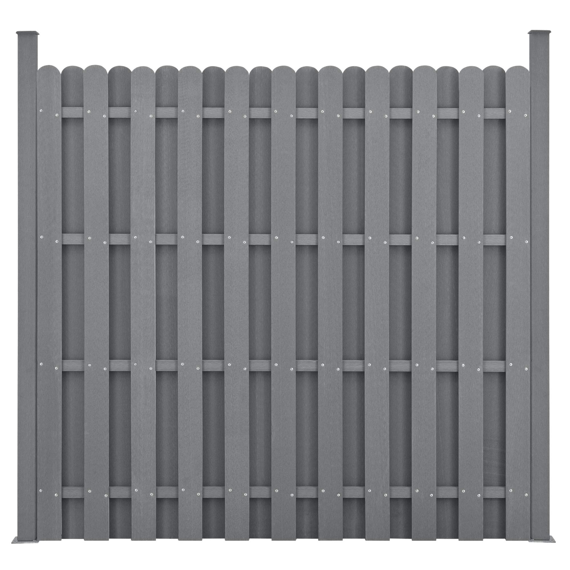 NEU.HOLZ Steccato per Giardino Staccionata con Doghe e 2 Colonne in WPC Legno Composito Recinzione con Base in Acciaio 185 x 193 cm - Grigio