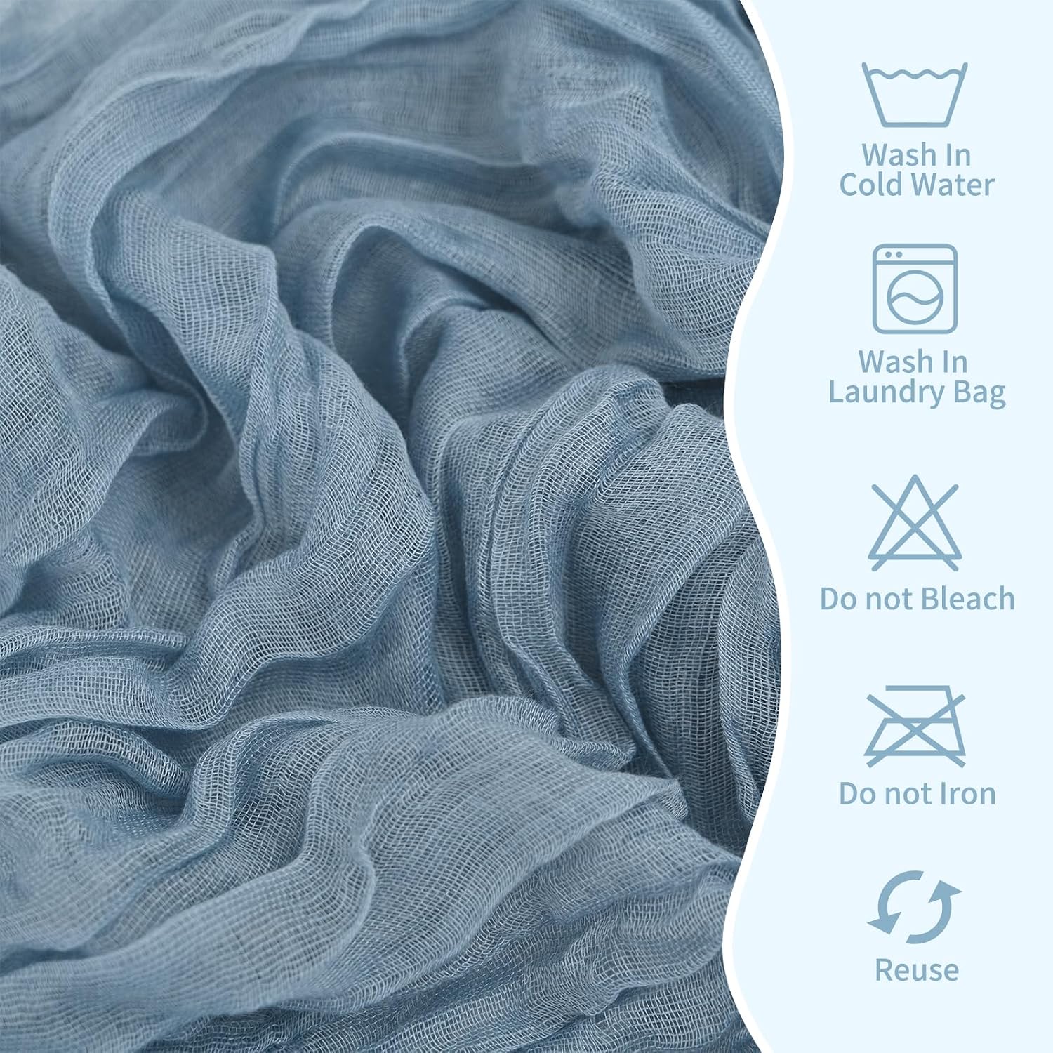 50 PCS Cheesecloth Chair Sashes, Bows Designed ChairSashes, 15.7x70 inch Chair Sashes for Aisle Decorations Universal Chairs Cover Decoration for Wedding Reception Party Banquet (Dusty Blue)