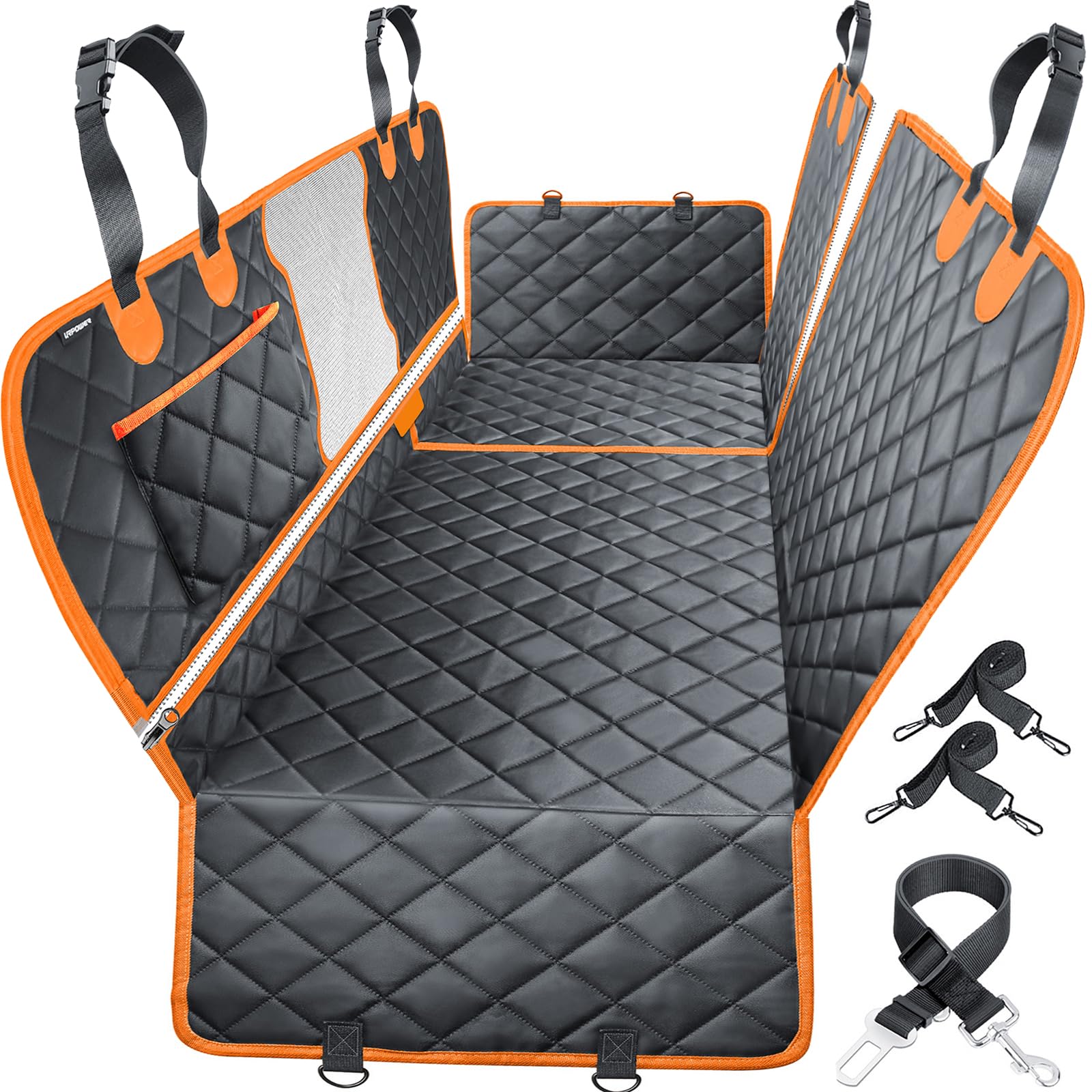 URPOWER 6 in 1 Convertible Dog Car Seat Cover for Back Seat 60/40 Split Dog Seat Cover 100% Waterproof Dog Hammock for Car Nonslip Pet Seat Cover with Mesh Window & Pocket for Cars Trucks and SUVs