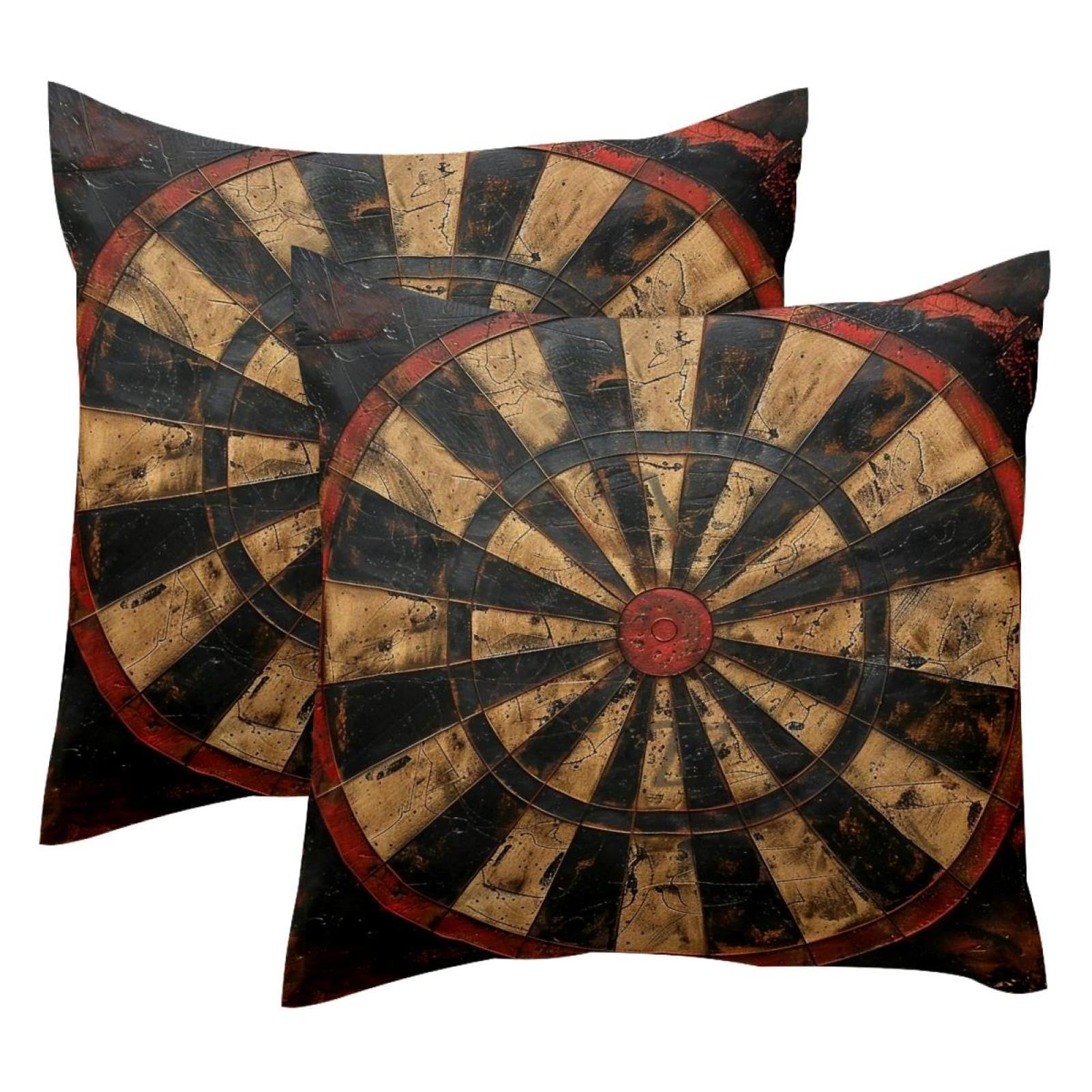 Coussin cible fléchettes en bois velours grunge pour déco salon cosy