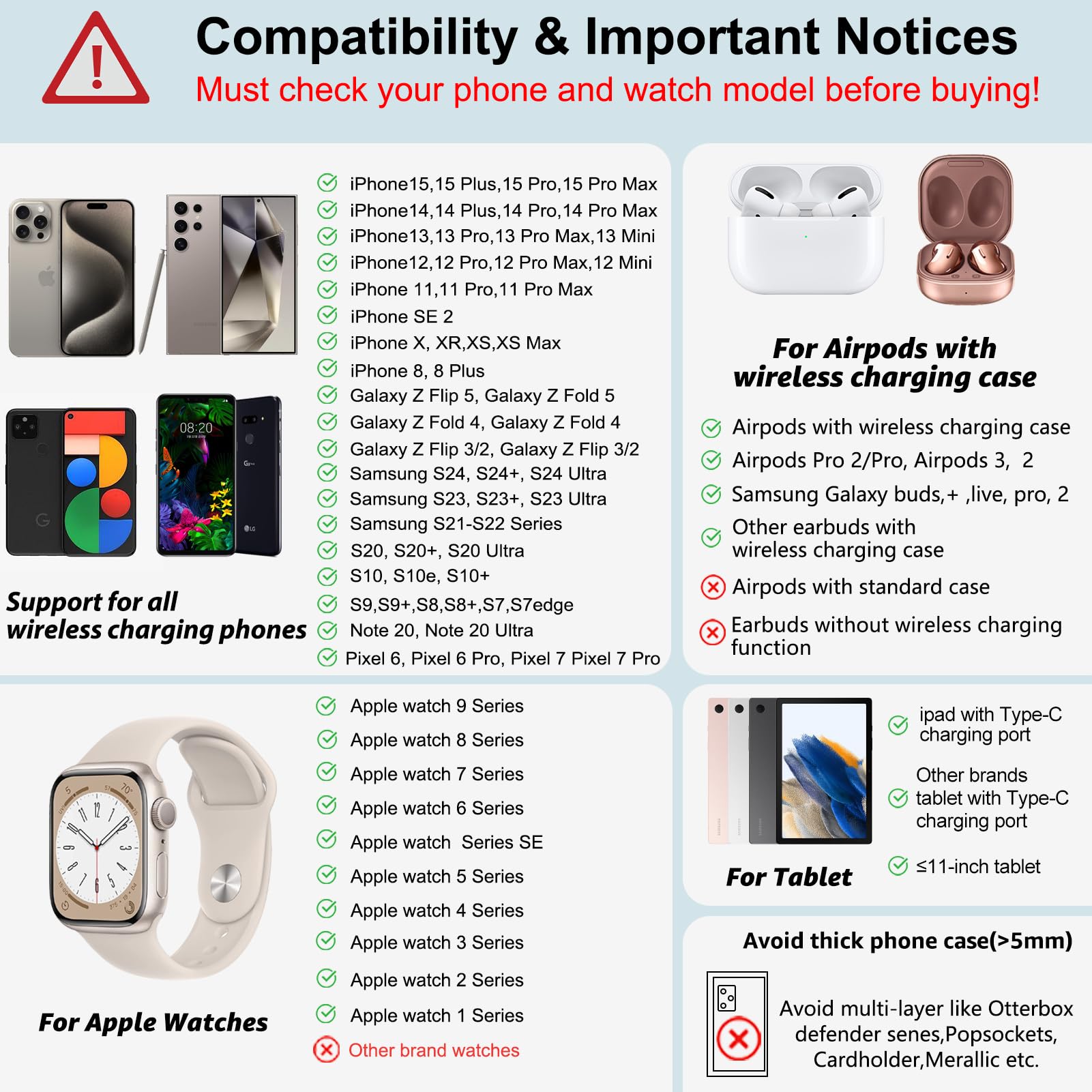 Wireless Charger 4 in 1 for Apple iPhone 15 Pro Max/14/13/12 Series, AirPods Pro 2, iPad Stand, Watch Charger for iWatch Series 9/8/7/6/5, Wireless Charging Station for Multiple Devices