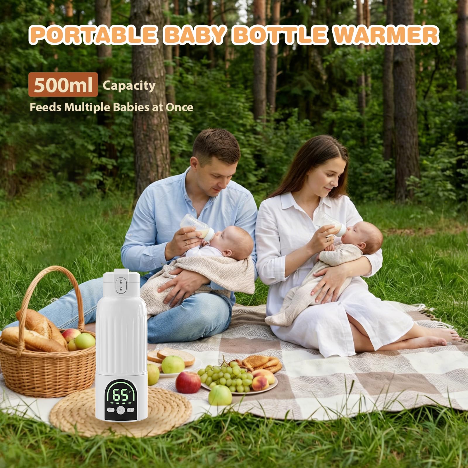Calentador de Biberón Portátil 500 ml – Calentador Biberón Nómada Inalámbrico – Leche Materna & Agua, Calentamiento Rápido y Larga Autonomía