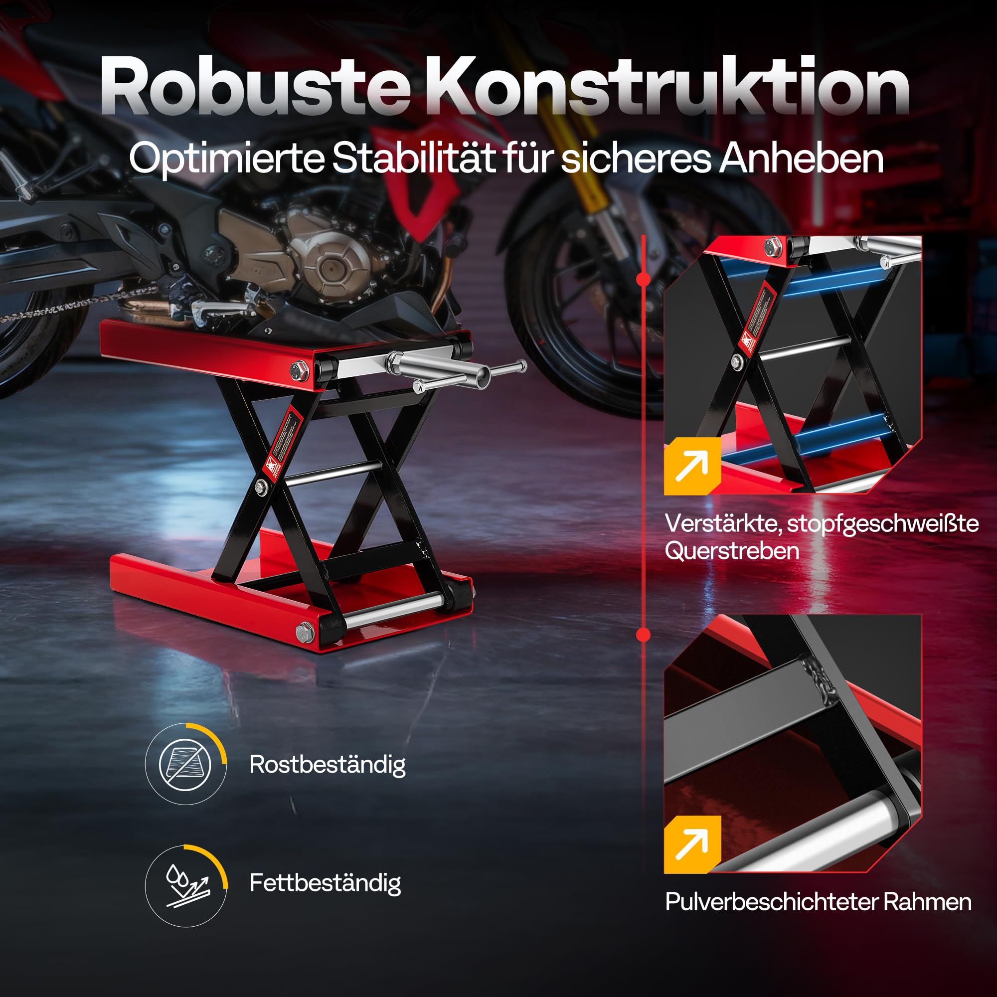VIVOHOME Motorradhebebühne 500kg Scherenwagenheber aus Stahl Motorradheber mit breites Deck und Kurbel für Motorräder Geländefahrzeuge Dirtbikes