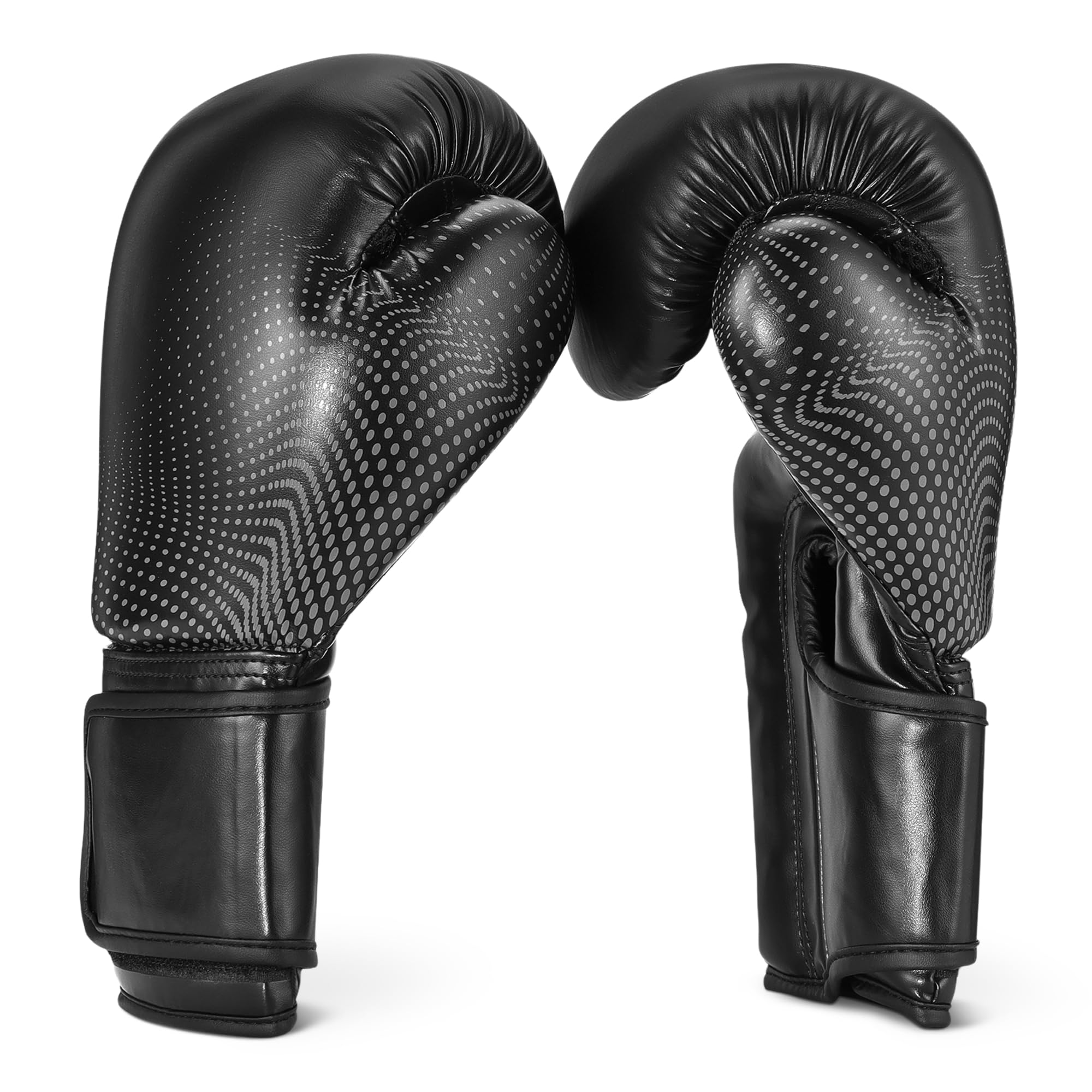 Amazon Basics Guantoni da Boxe in Pelle Sintetica per Uomo e Donna - Guanti da Allenamento per Sparring, MMA, Muay Thai - Design Ergonomico e Traspirante con Supporto Polso - Nero - 2