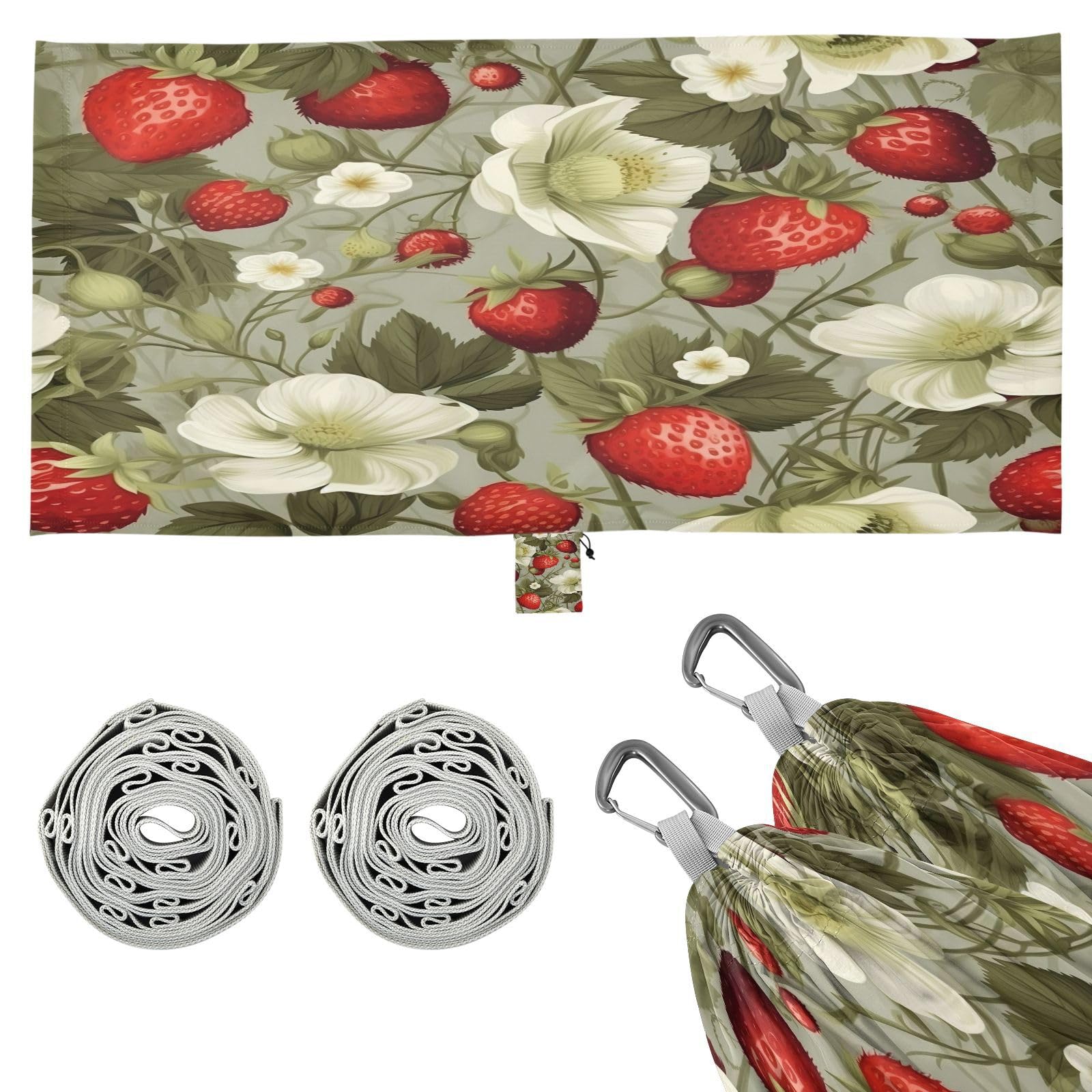 ATTX Strawberry Flower Pattern Camping Hammock - Lightweight & Portable Hammocks, Heavy Duty 330lbs Capacity for Indoor, Hiking, Backpacking, Travel, Backyard, Beach#308