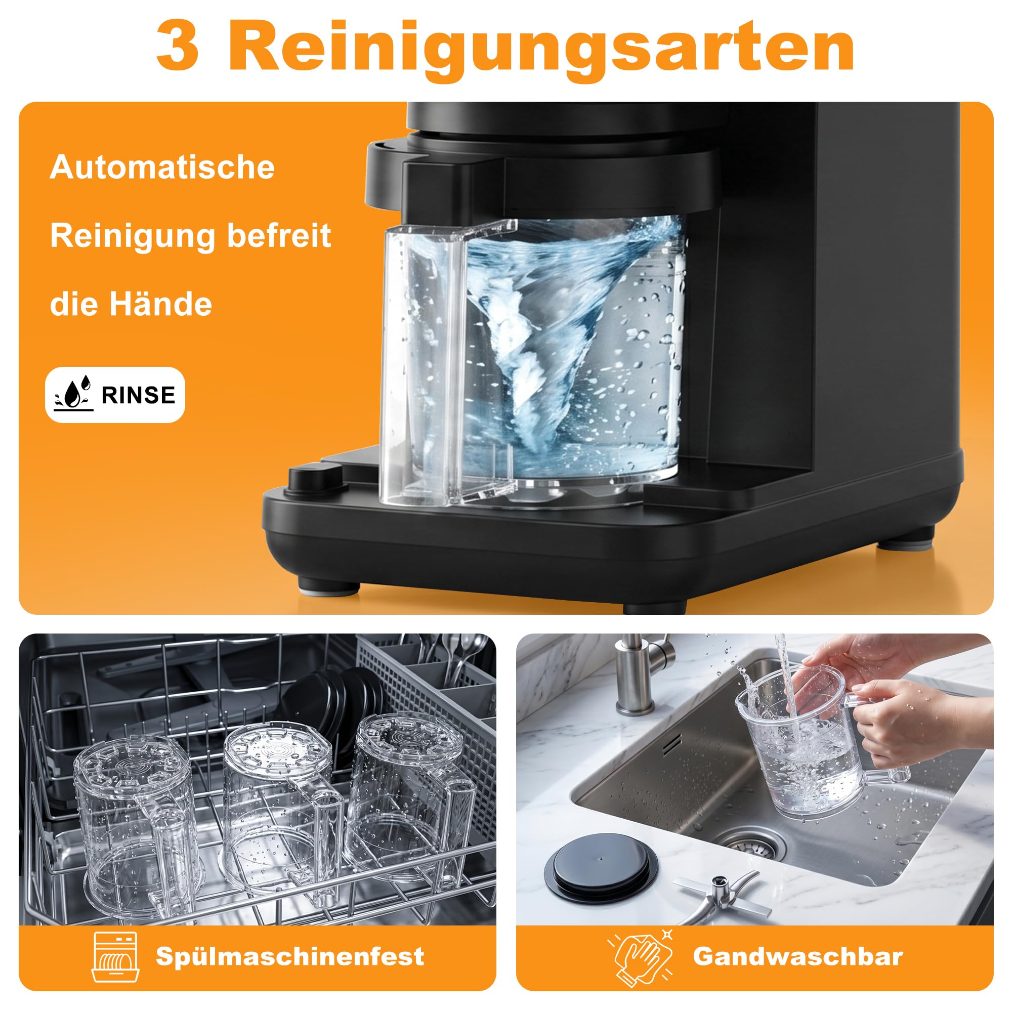 ROTTOGOON Eismaschine mit 3 Bechern 10 Programme für Eiscreme Sorbet Gelato & Frozen Yogurt 2-in-1 Geschmacksoption Softeismaschine für Zuhause mit Mix In Funktion & Automatisches Reinigungsprogramm