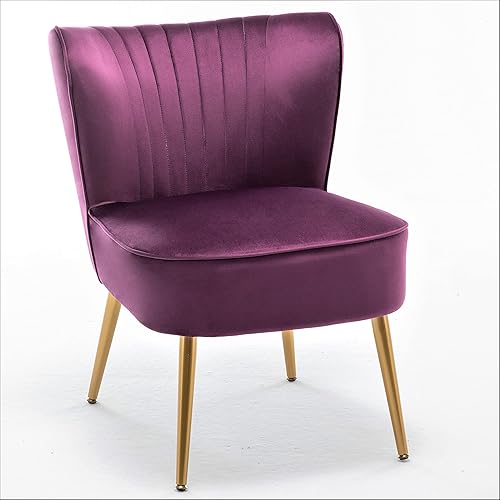 Miniatura 7 de Container Furniture Direct Silla moderna de terciopelo para sala de estar, dormitorio o entrada, diseño elegante y cómodo sin brazos con patas de