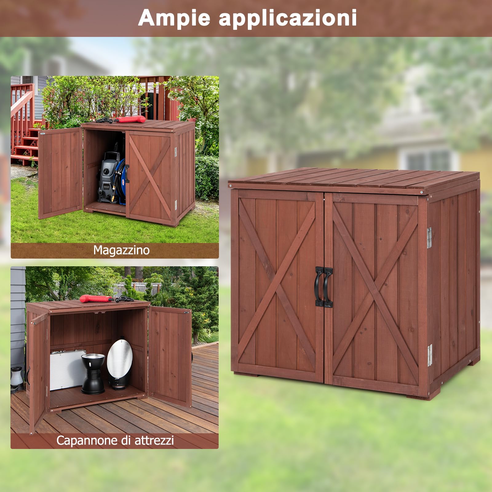 RELAX4LIFE Armadio da Esterno in Legno 77x56x72 cm, 2 Maniglie, 2 Mini Chiavistelli,in Legno di Abete,Ampio Spazio Interno e Piano di Appoggio, per Giardino, Veranda, Facile Montaggio