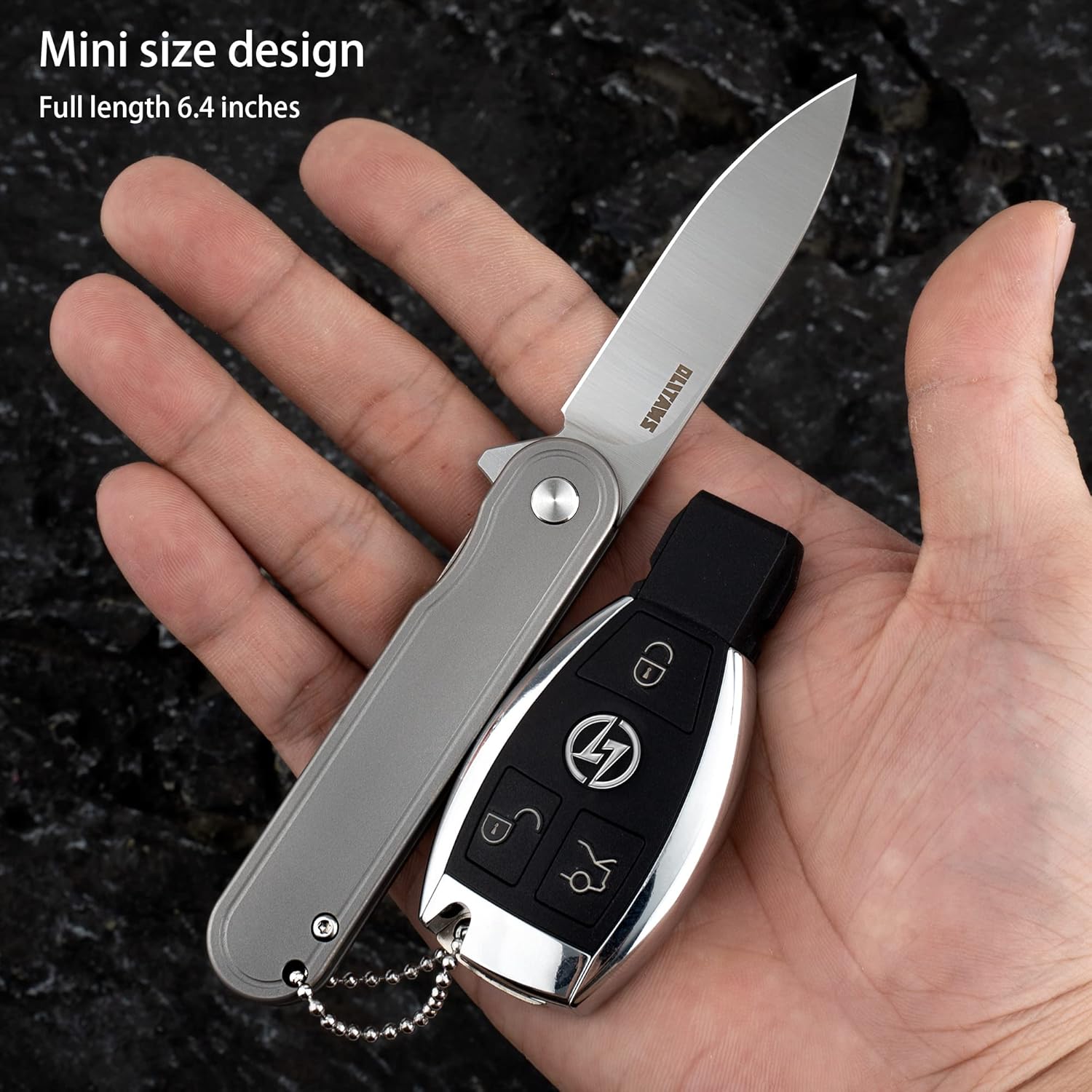 OLITANS T025 Pocket Knife 2.76'' D2 Steel Blade 3.6'' Titanium Alloy Handle Flipper Mini Folding knife 1.8oz（Grey）