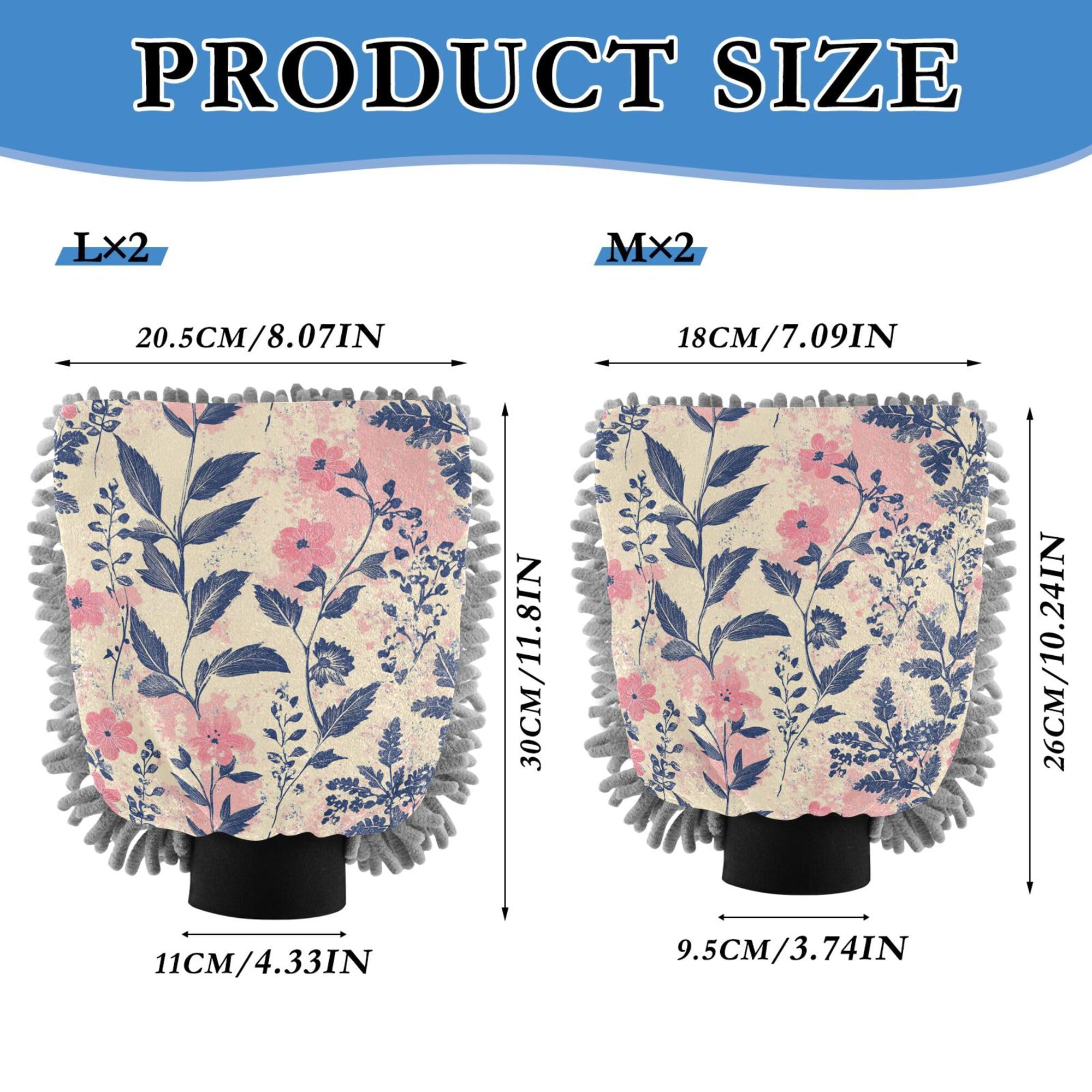 Flowers Orchid Lily Basil Blush Hand Mitt Car Wash Glove 2 Pack Washing Mitts Scratch-Free Cleaning Mitten for Hand Brush Cleaning