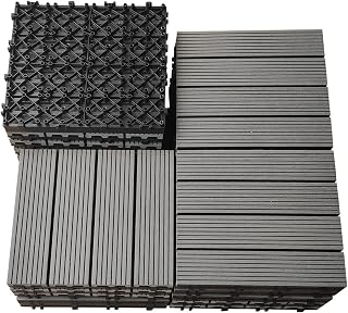 Wood-Plastic Composite Floor Tiles, 12×12 Inch Interlocking Floor Tiles, Waterproof and Anticorrosive, Suitable for Terrace Decks, Gardens and Other Occasions (22 Pieces, Dark Gray Stripes)