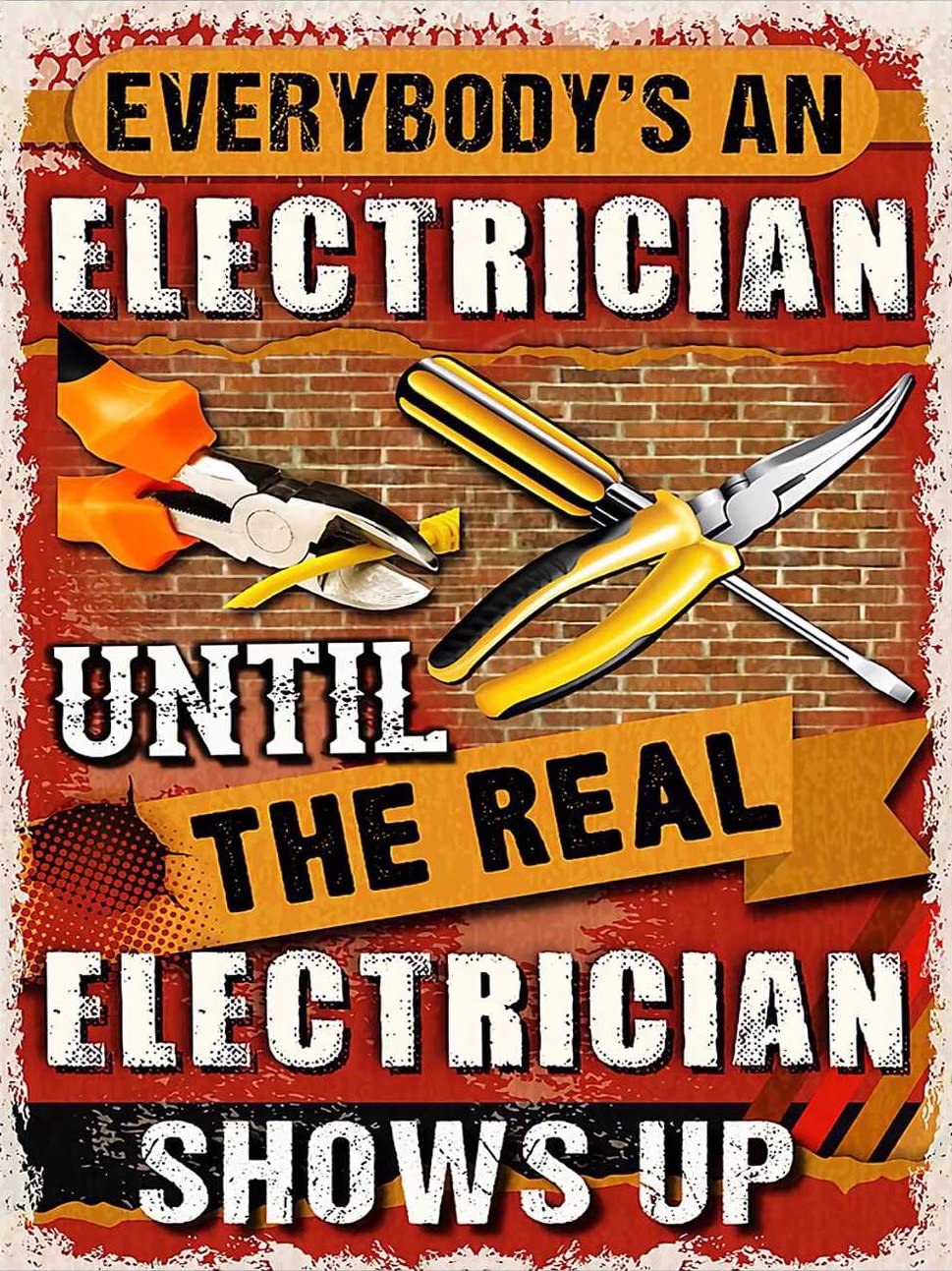 Electrician Poster Metal Tin Sign,Vintage Wall Decor Retro Art Sign Funny Decor for Home Bar Pub Cafe Farm Room Metal Poster 8x12 Inch