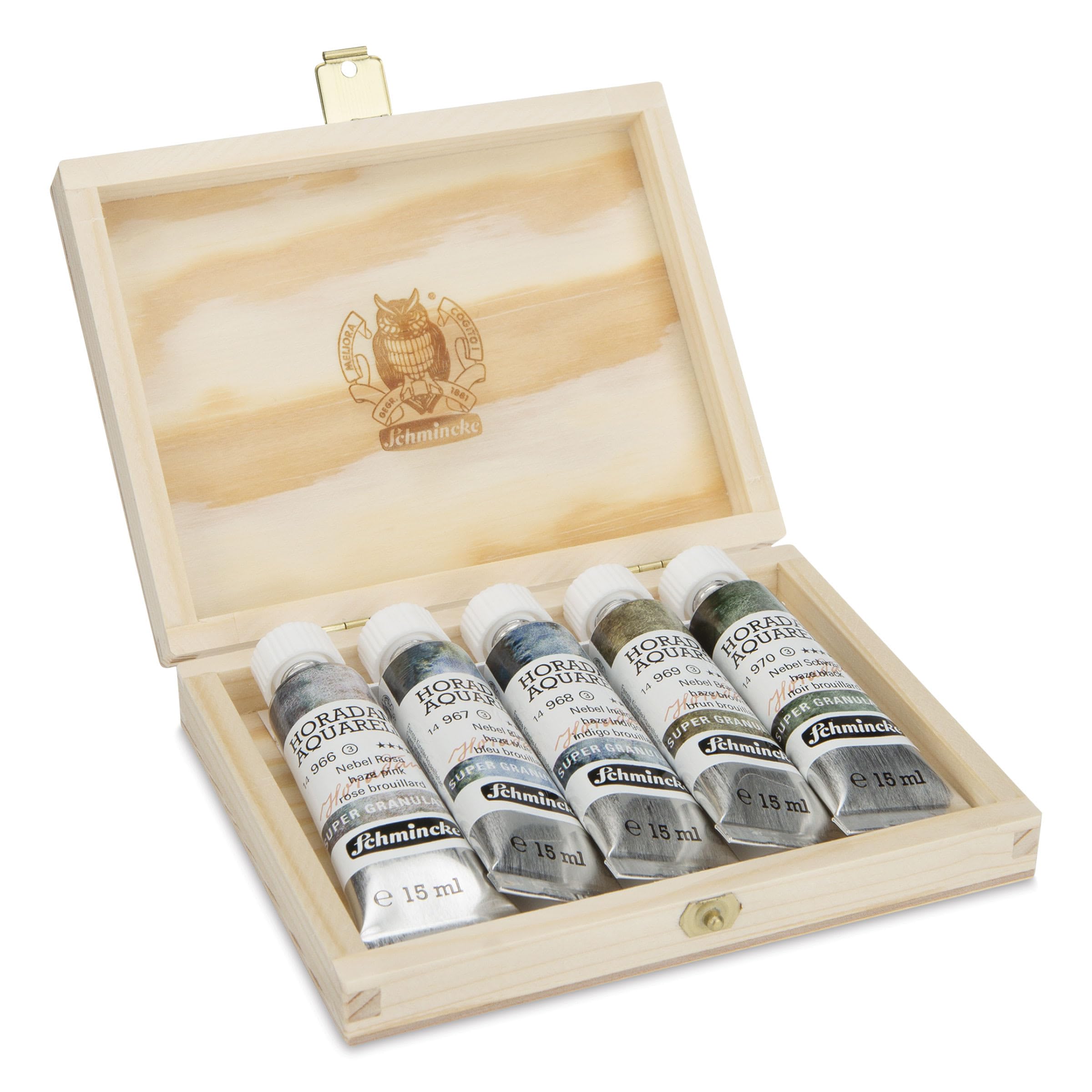 Schmincke Black - Horadam® Aquarell, Super Granulation Set Haze, 5 X 15 Ml Tubes, 74 885 097, Wooden Set, Very Strong Granulating Colours, Finest, Super Granulating Watercolours