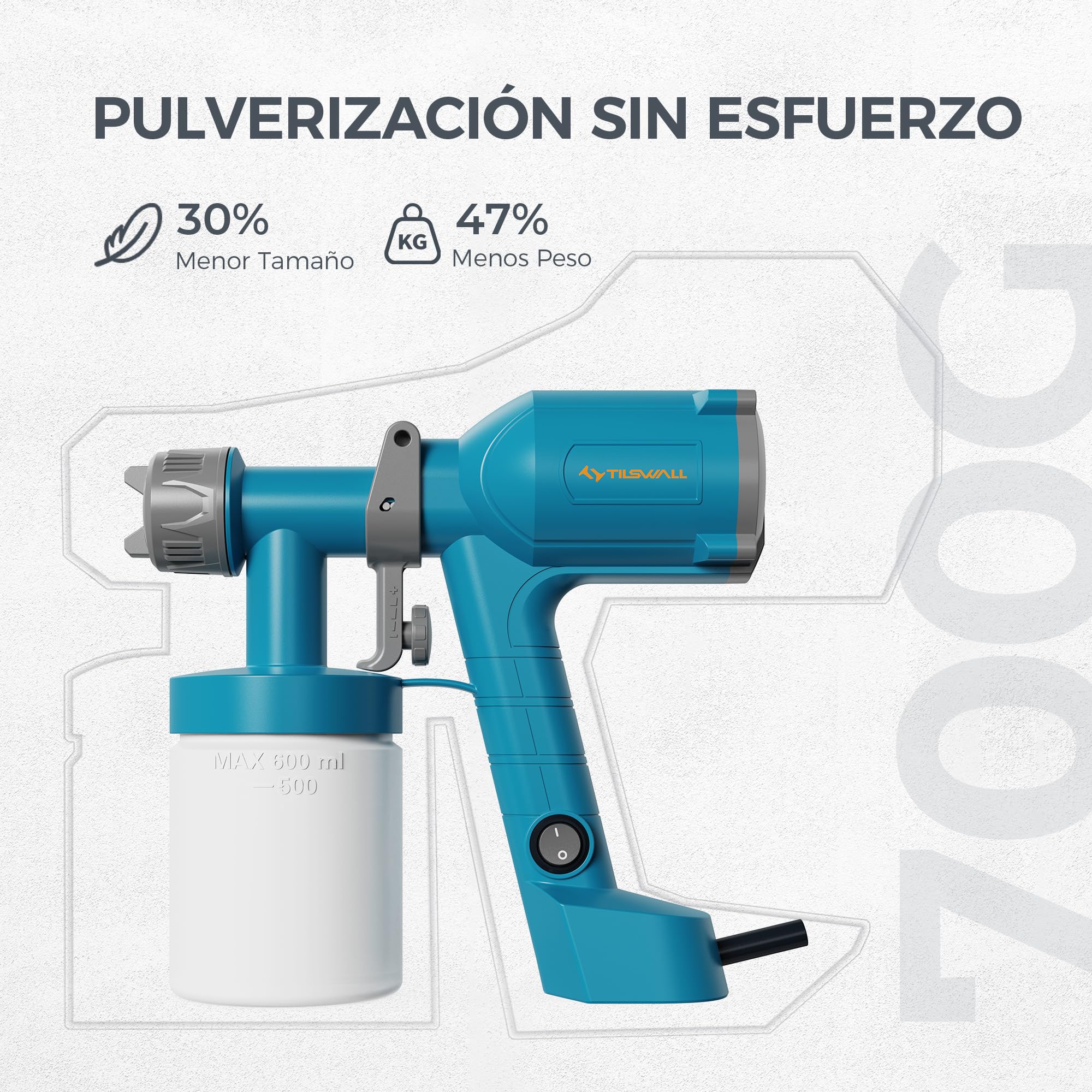 Tilswall Pistola Pintura Eléctrica Dreamer400 con Cable Depósito 600ml