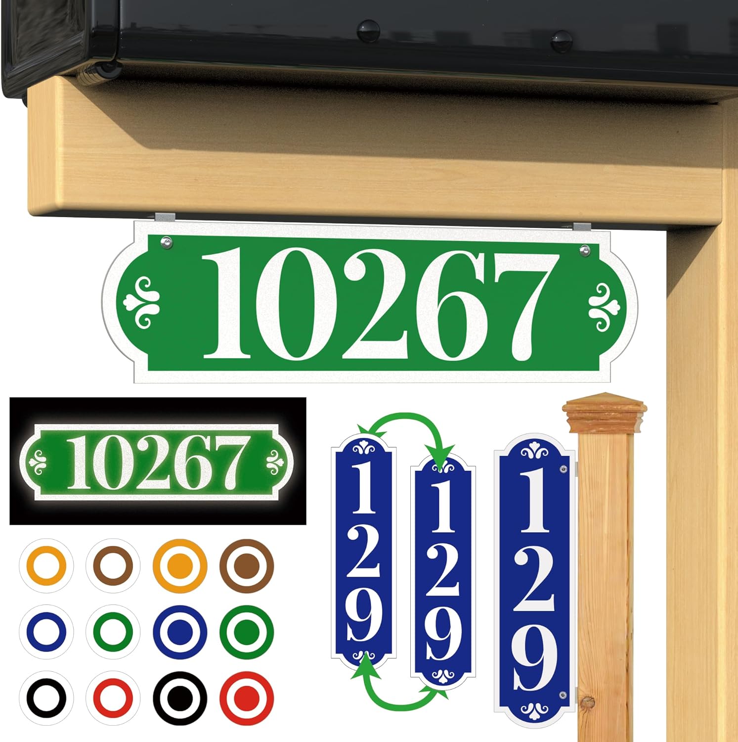 Hanging House Address Signs, Mailbox Post Signs, Custom House Numbers, Mailbox Numbers for Outside, Double Sided Address Plaque, Optional Reflective, Horizontal or Vertical (A02)
