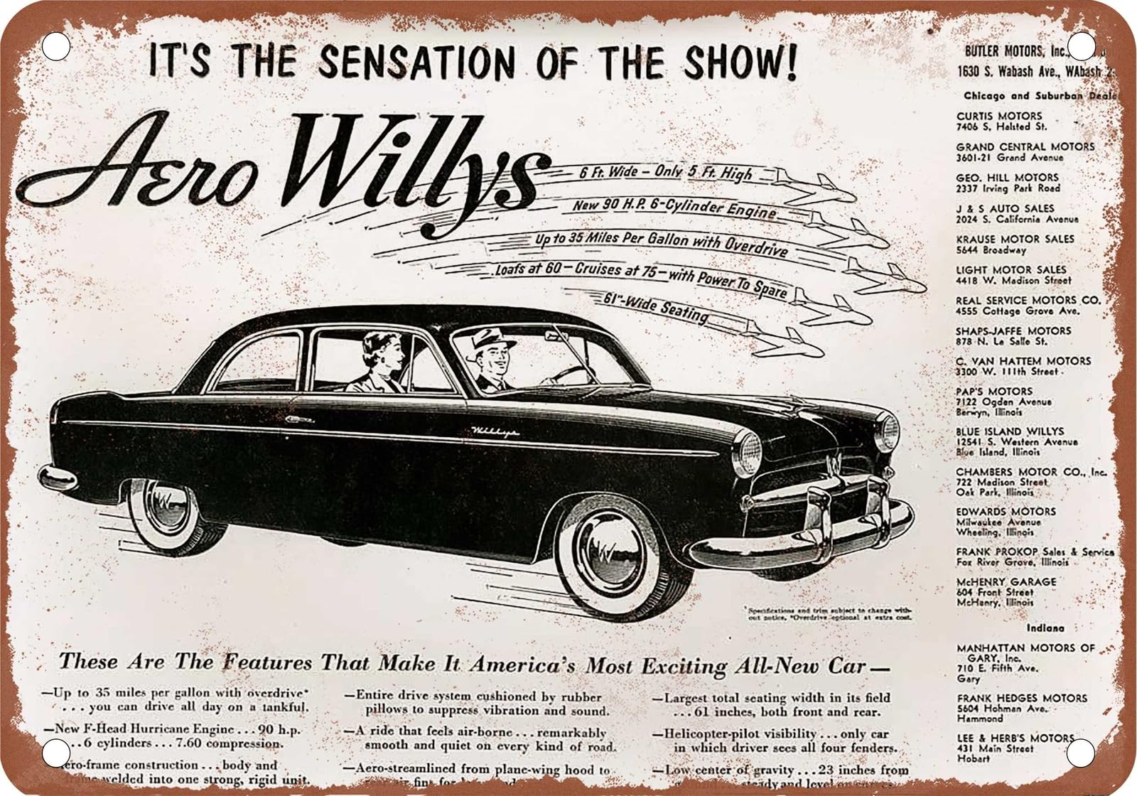Miaomansenstore Metal Sign - 1952 Willys Vintage Ad 07 - Old Retro Rusty Look Home Decor