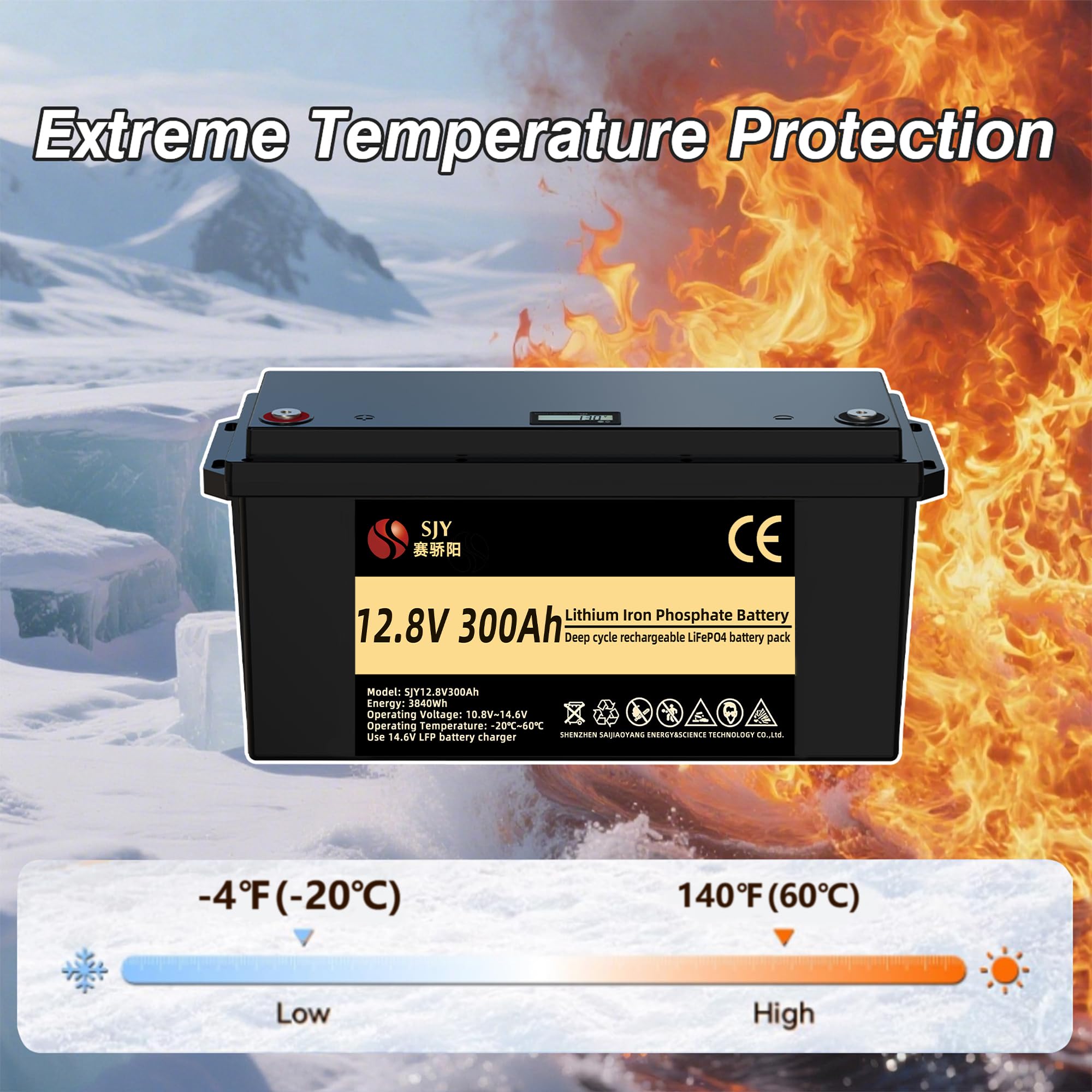 12V 300Ah LifePO4, Akumulator Litowy z 200A BMS Głęboki Cykl Klasa A Bateria LiFePO4 z LCD Idealny do Off-Grid, RV, Systemu Solarnego, Łódźi, Kampera, Przyczepy Turystycznej