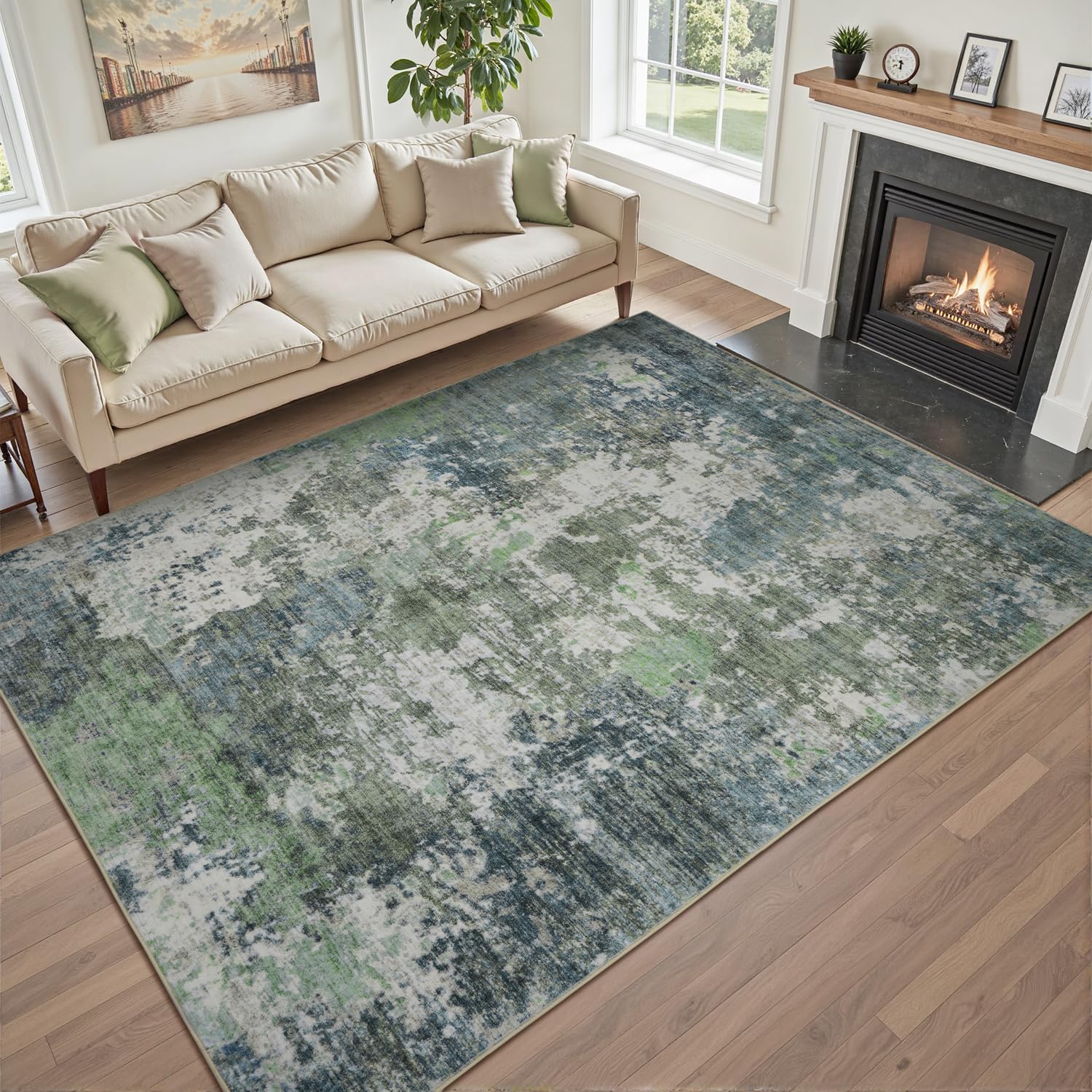 Tapis Moderne Forme Irrégulière - Poils Courts, Lavable En Machine - Taille 120x180 Cm (autres Tailles Dispo) - Couleur Crème, Vert, Orange, Etc.