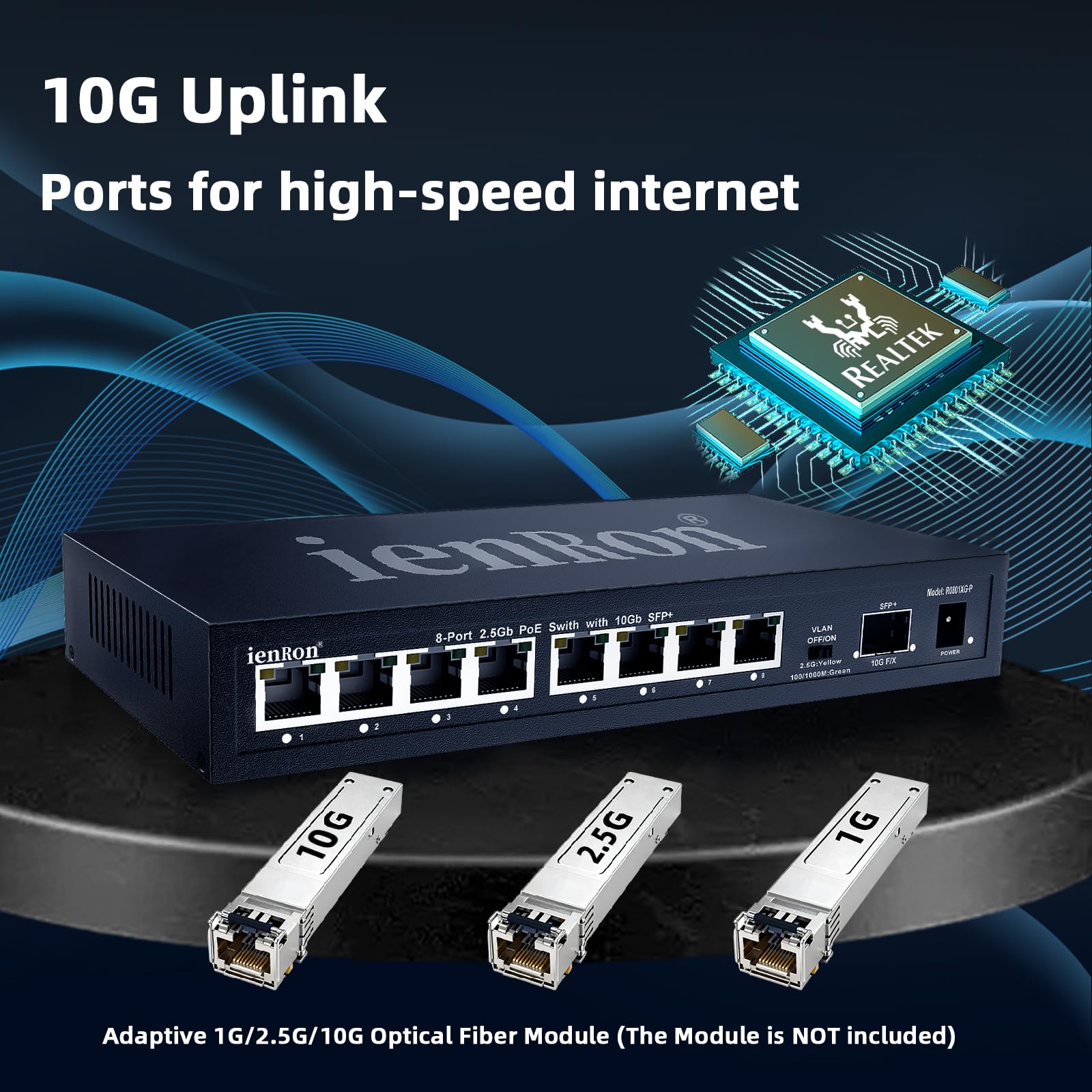 Interruptor PoE+ de 2.5G de 8 puertos con 10G SFP+ Uplink, IEEE 802.3af/at PoE 2.5gb Ethernet, 30W por puerto, 120W en total, capacidad de 60Gbps, Vlan, metal sin ventilador, 6KV, Plug and Play para