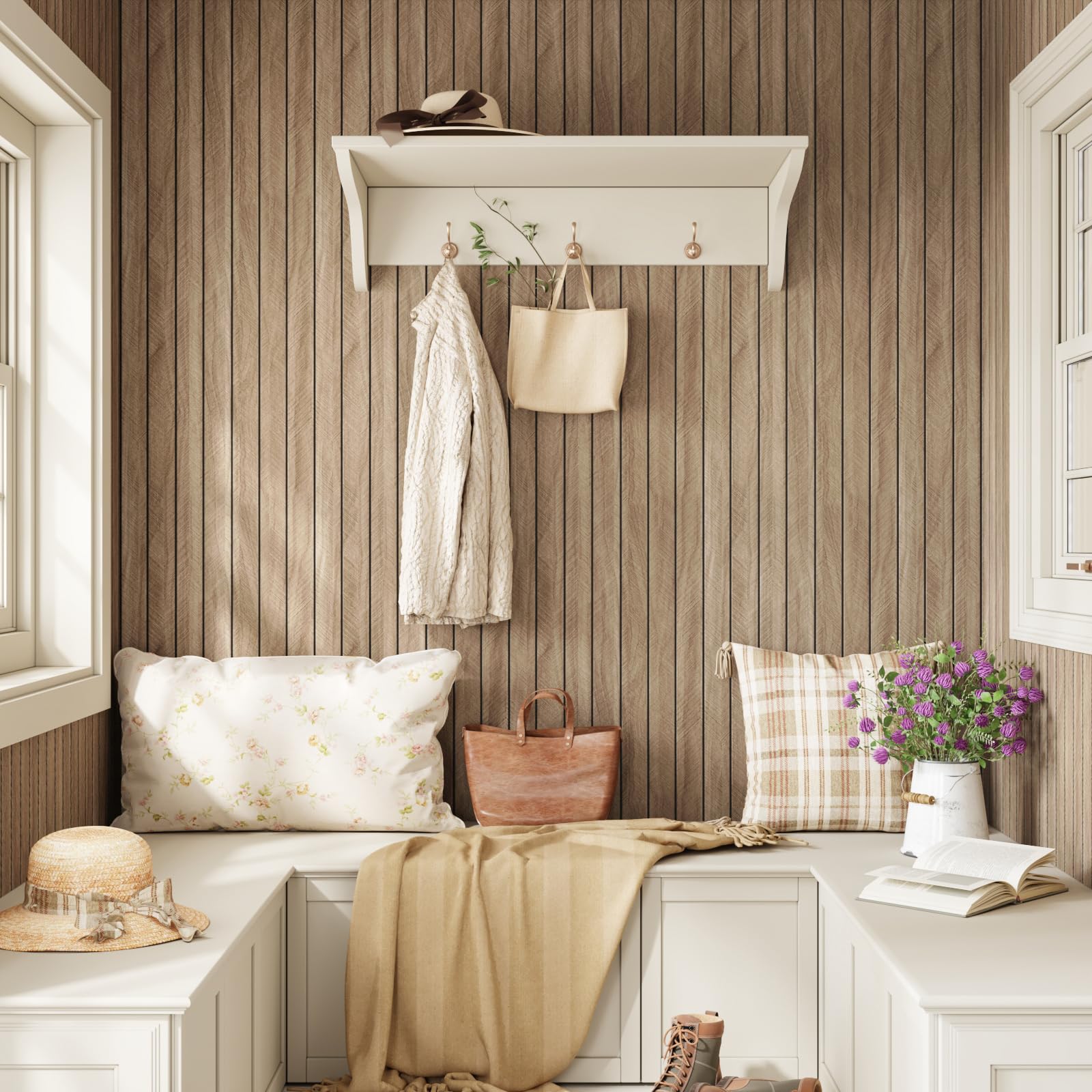 CRE8TIVE Wzór w jodełkę, brązowe panele ścienne 3D, samoprzylepne, 60 x 300 cm, panele sufitowe, samoprzylepne, panele ścienne, PCW, tapeta ścienna, salon, okładzina ścienna, łazienka, wodoodporna