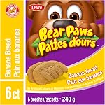 Bear Paws Banana Cookies de pain - Packs de snack pour les cookies, collations scolaires gratuites pour les arachides, 240g, 6 Pochettes